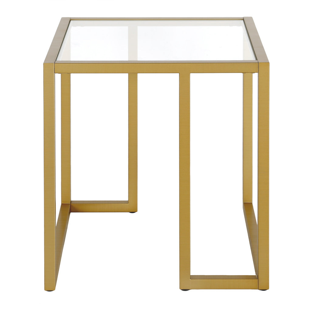 22" Brass And Clear Glass And Steel Square End Table