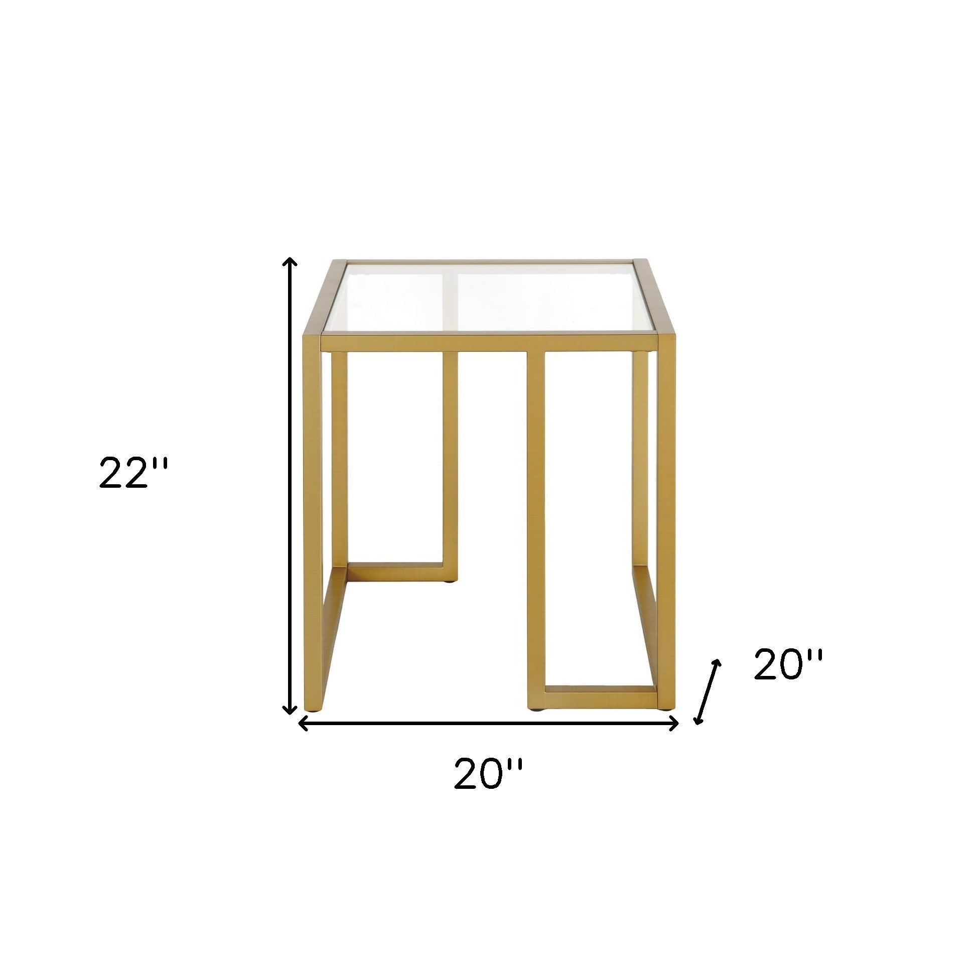 22" Brass And Clear Glass And Steel Square End Table