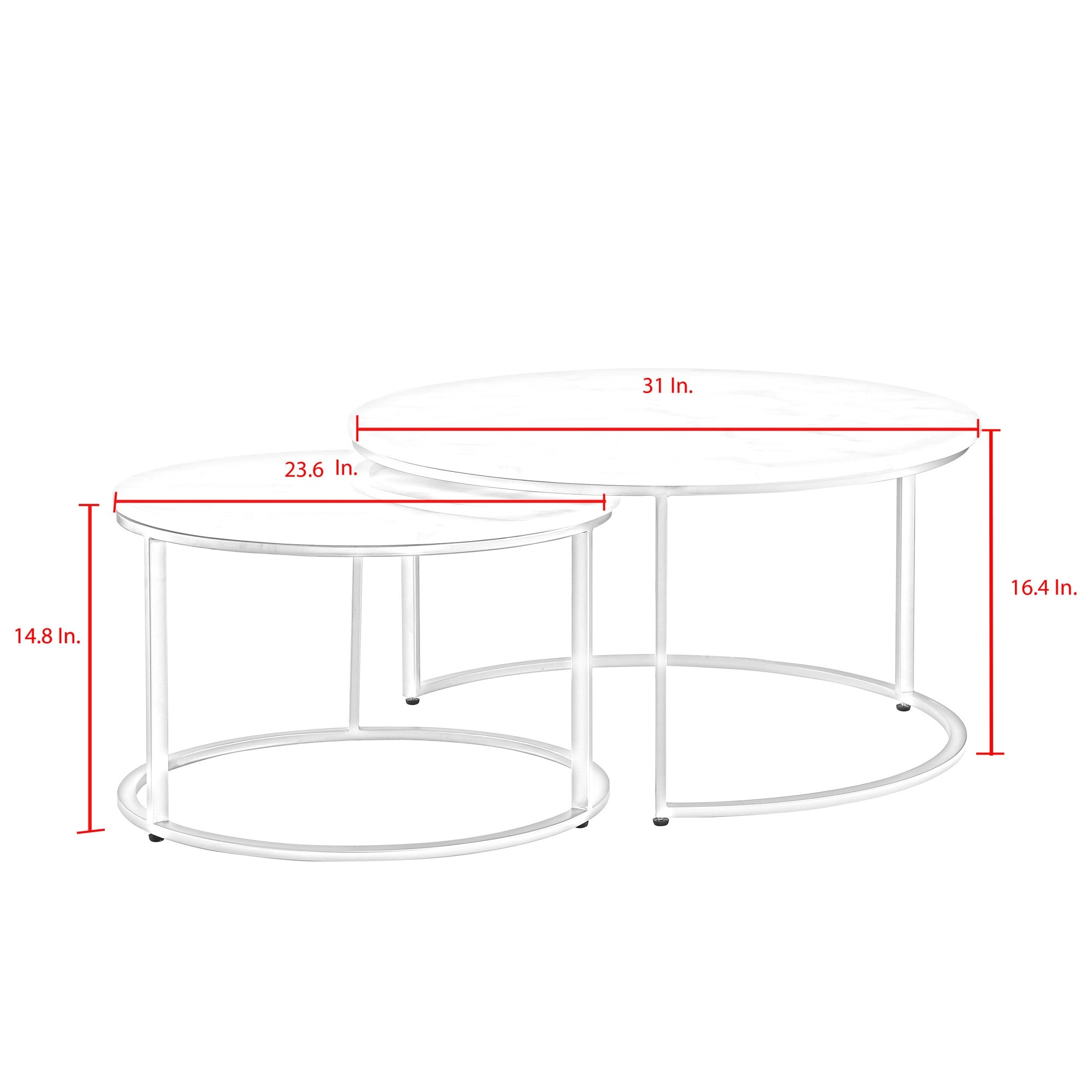 Set of Two 31" White And Gold Genuine Marble And Iron Round Nested Coffee Tables