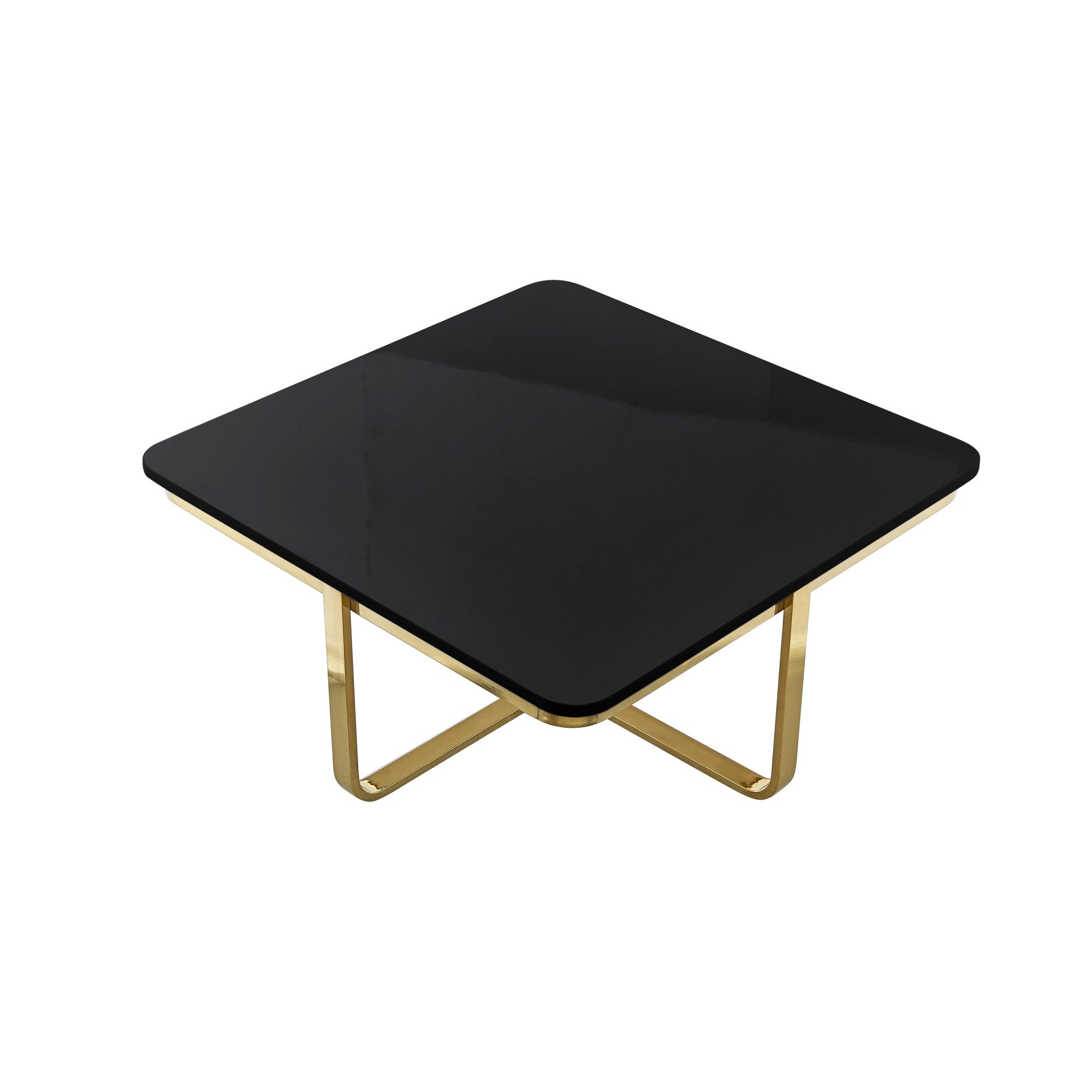 35" Black And Gold Stainless Steel Square Coffee Table