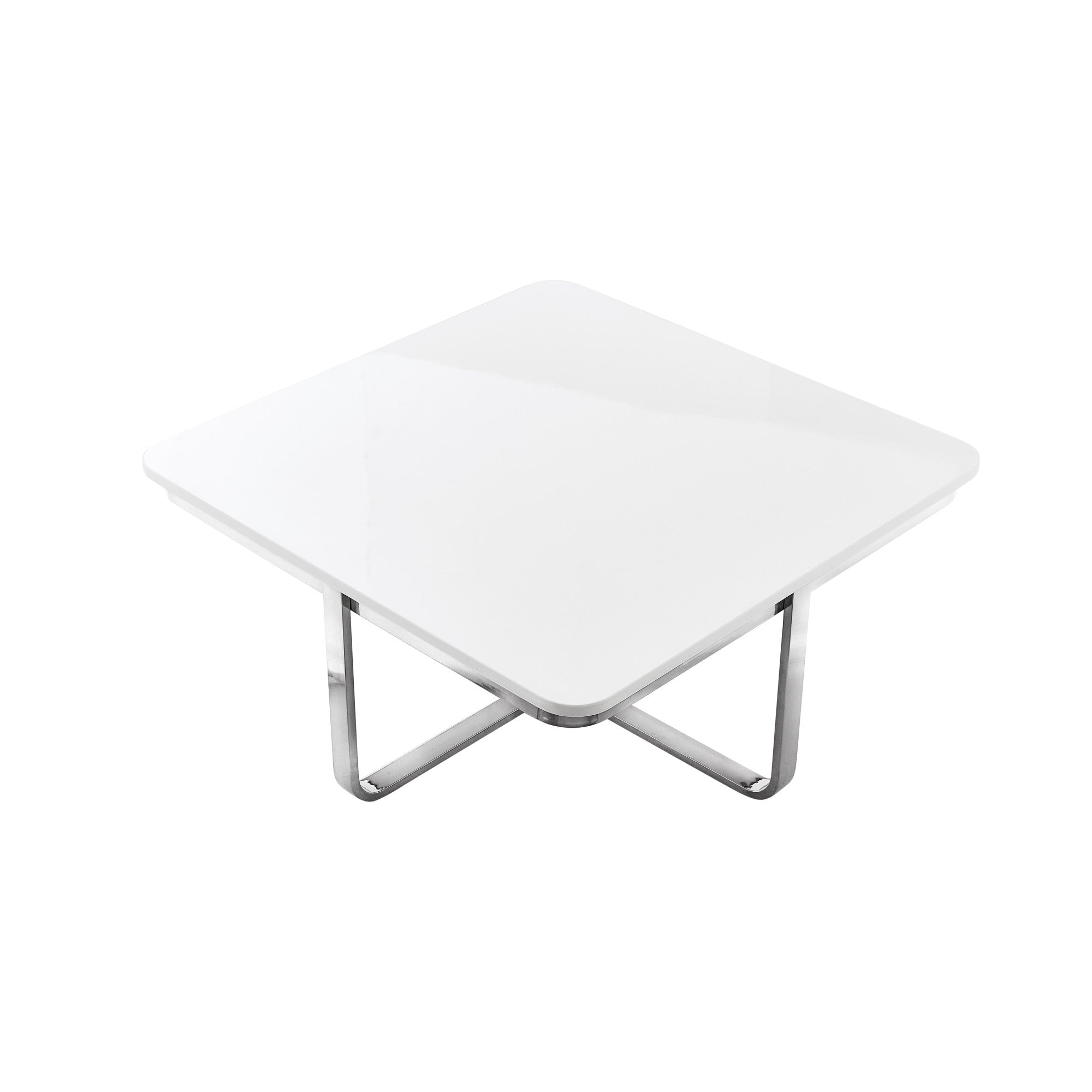 35" White And Silver Metallic Stainless Steel Square Coffee Table