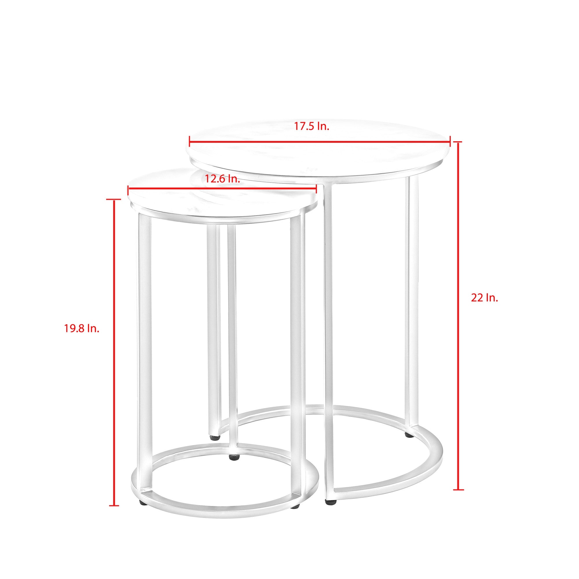 Set of Two 22" Gold and White Marble Round Nested Tables