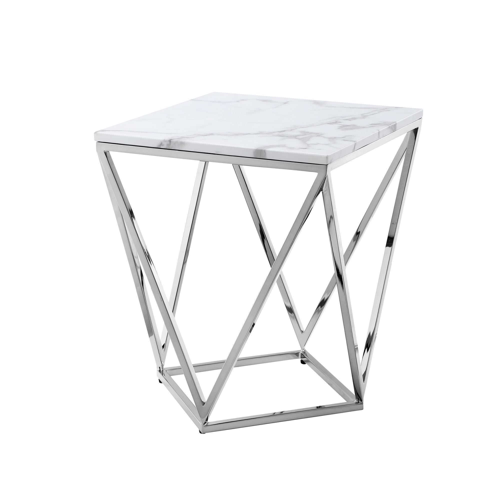 22" Silver Metallic And White Stone Square End Table