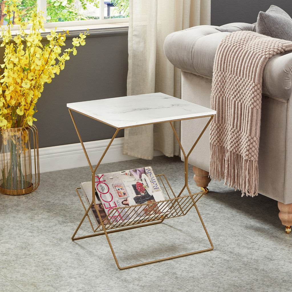 22" Gold and White Veneer End Table