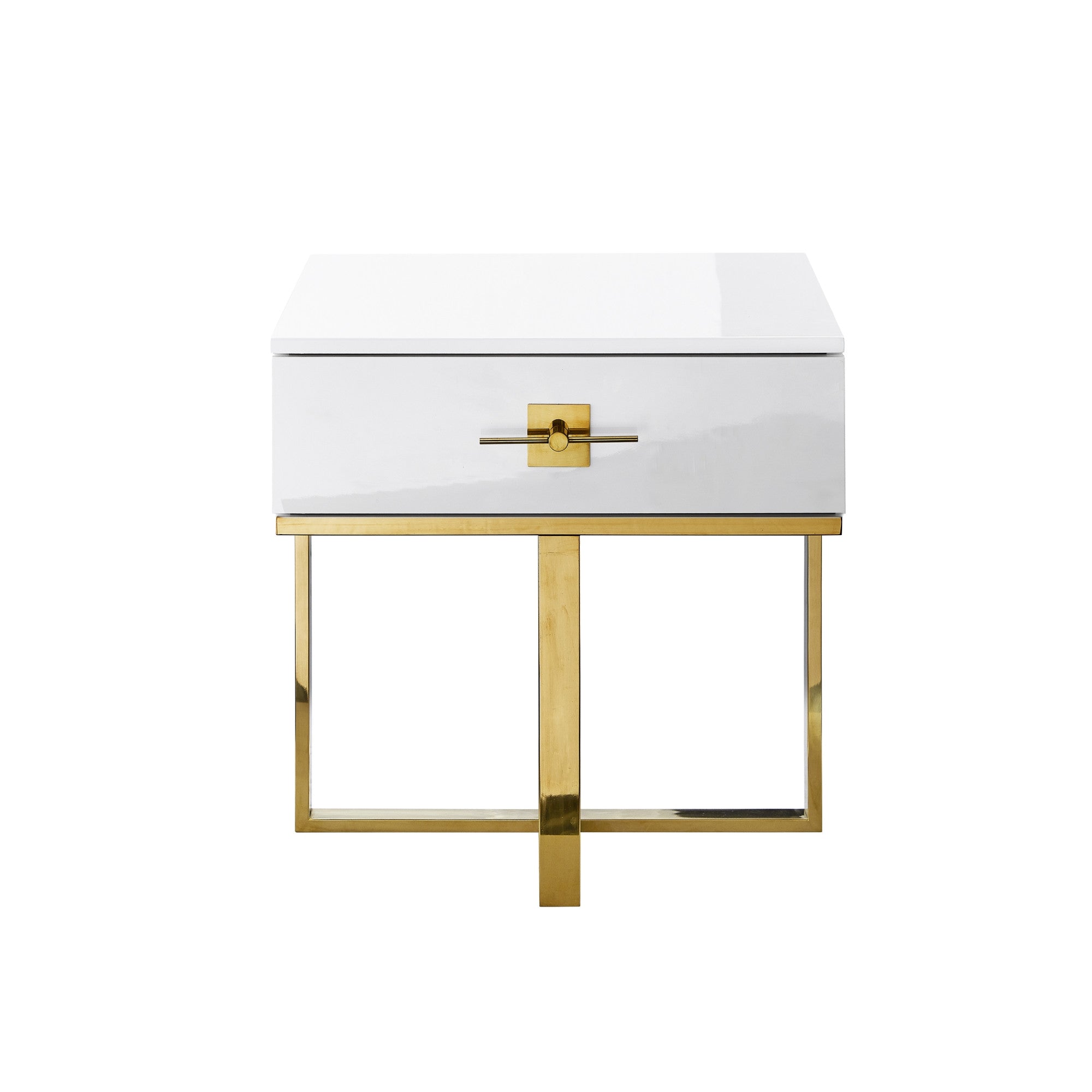 22" Gold And White Square End Table With Drawer