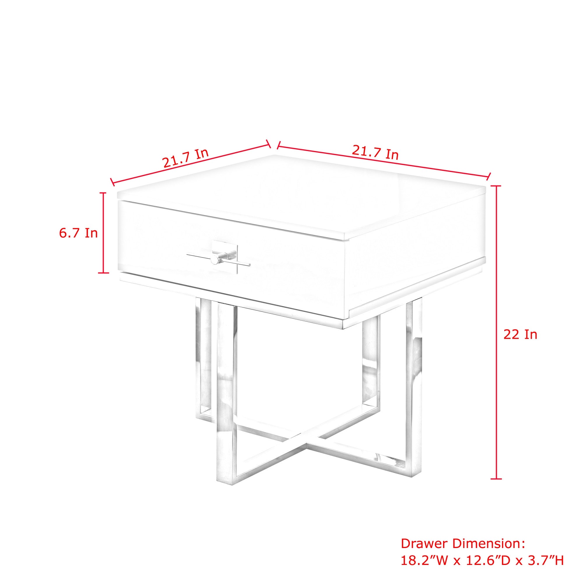 22" Gold And White Square End Table With Drawer