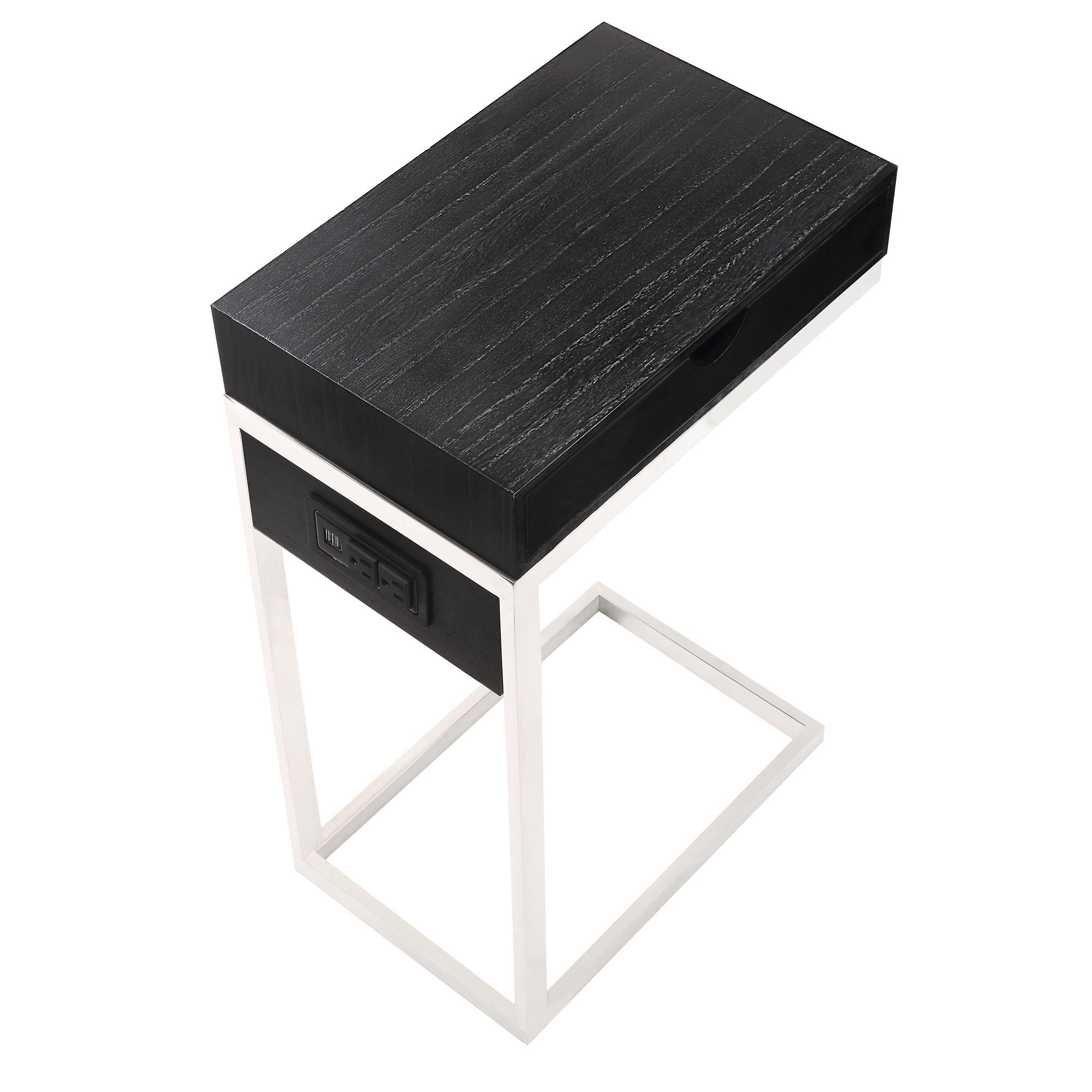 26" Silver Metallic and Black Veneer End Table with Drawer