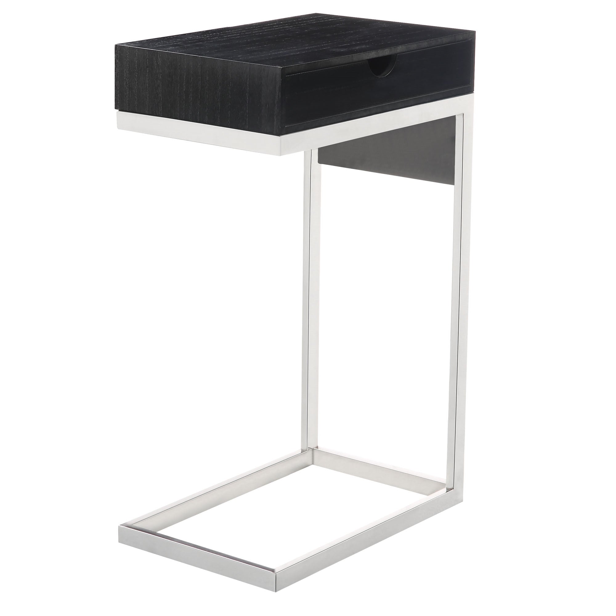 26" Silver Metallic and Black Veneer End Table with Drawer