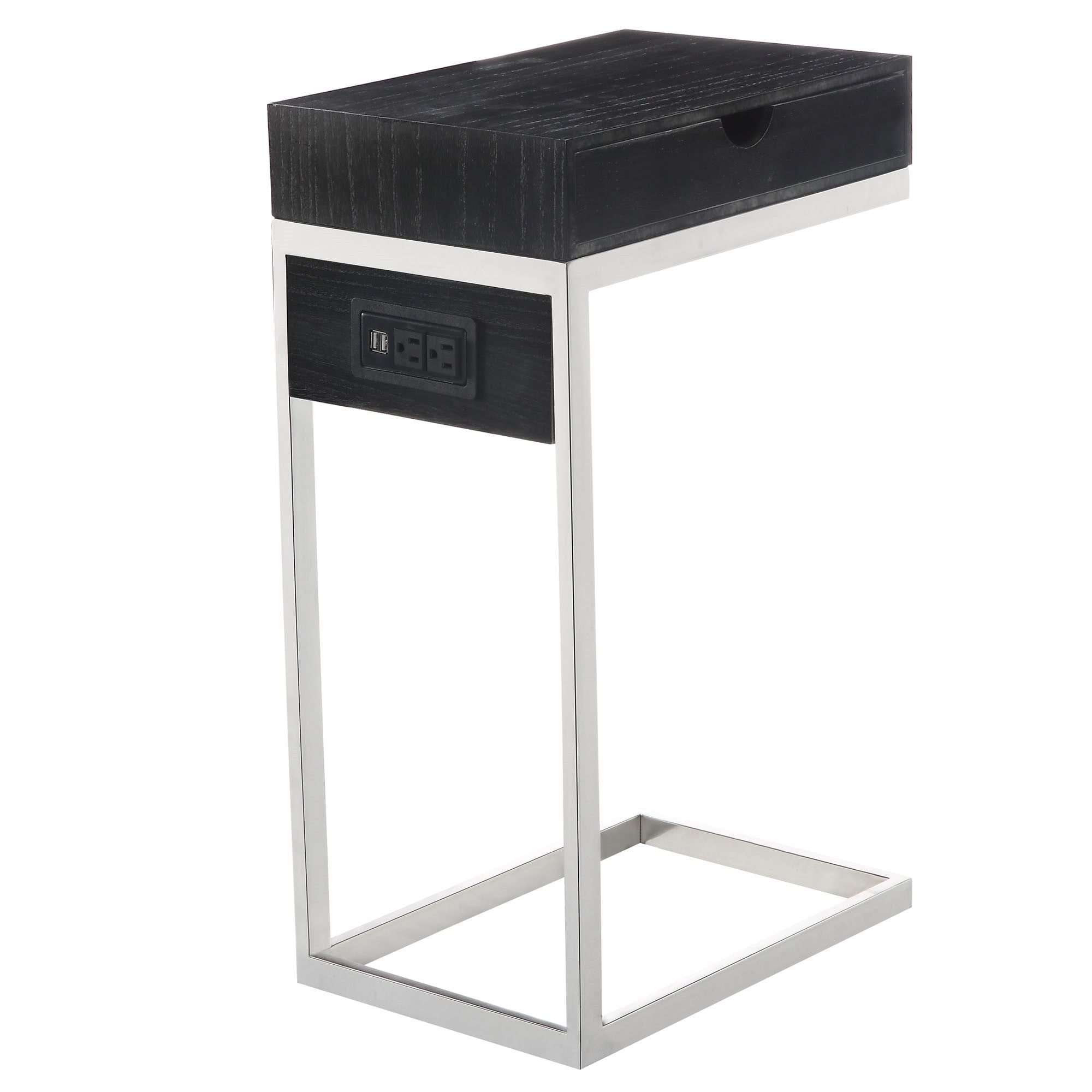 26" Silver Metallic and Black Veneer End Table with Drawer