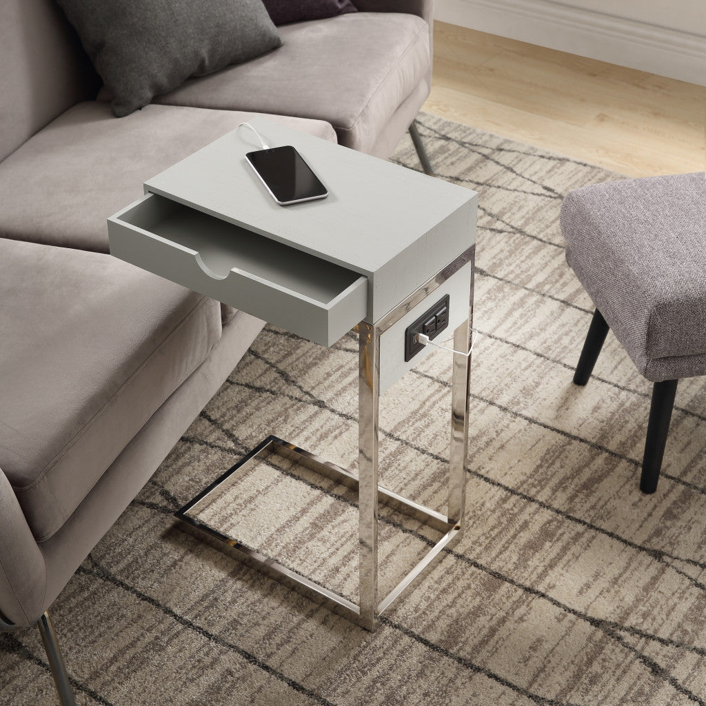 26" Silver Metallic and Black Veneer End Table with Drawer