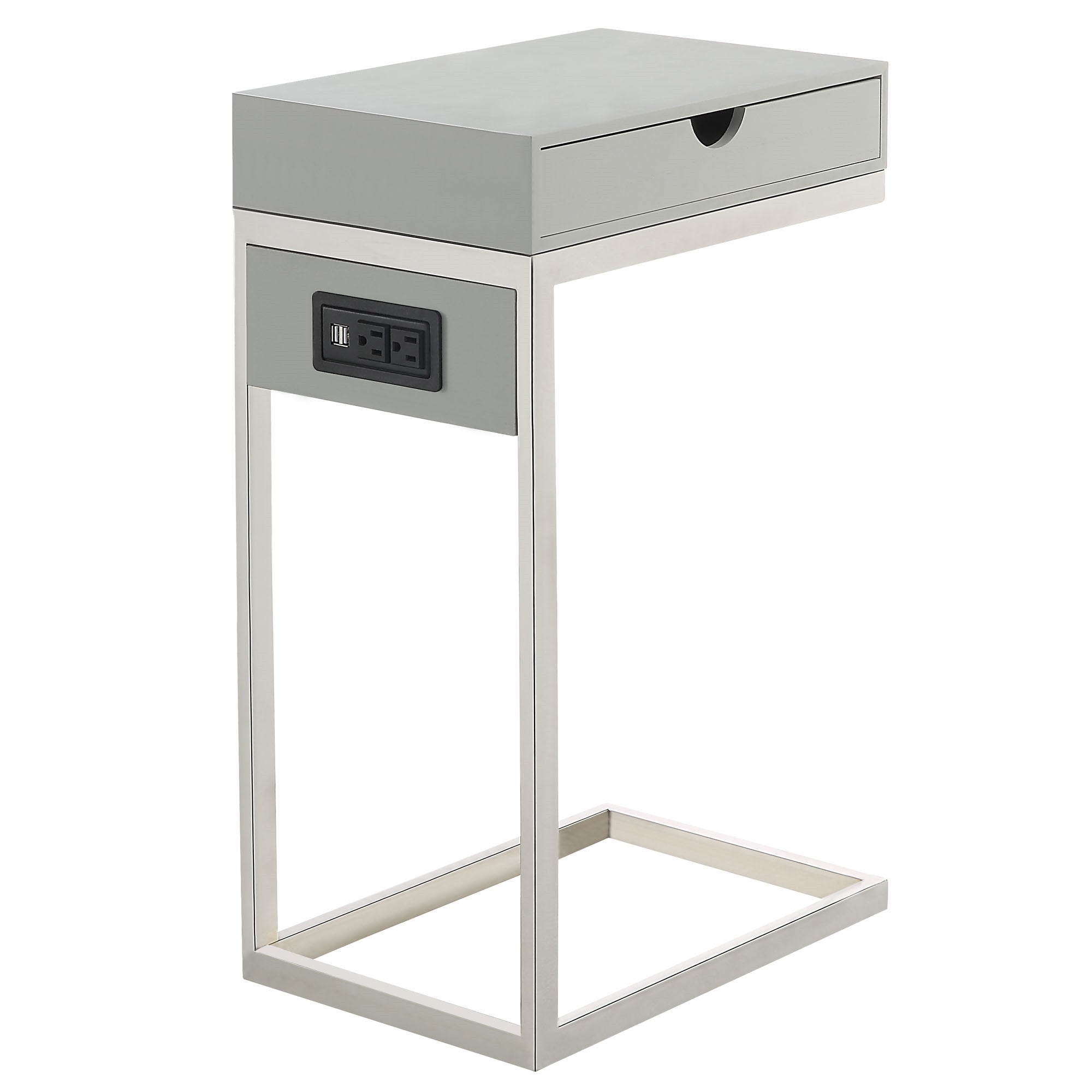 26" Silver Metallic and Black Veneer End Table with Drawer