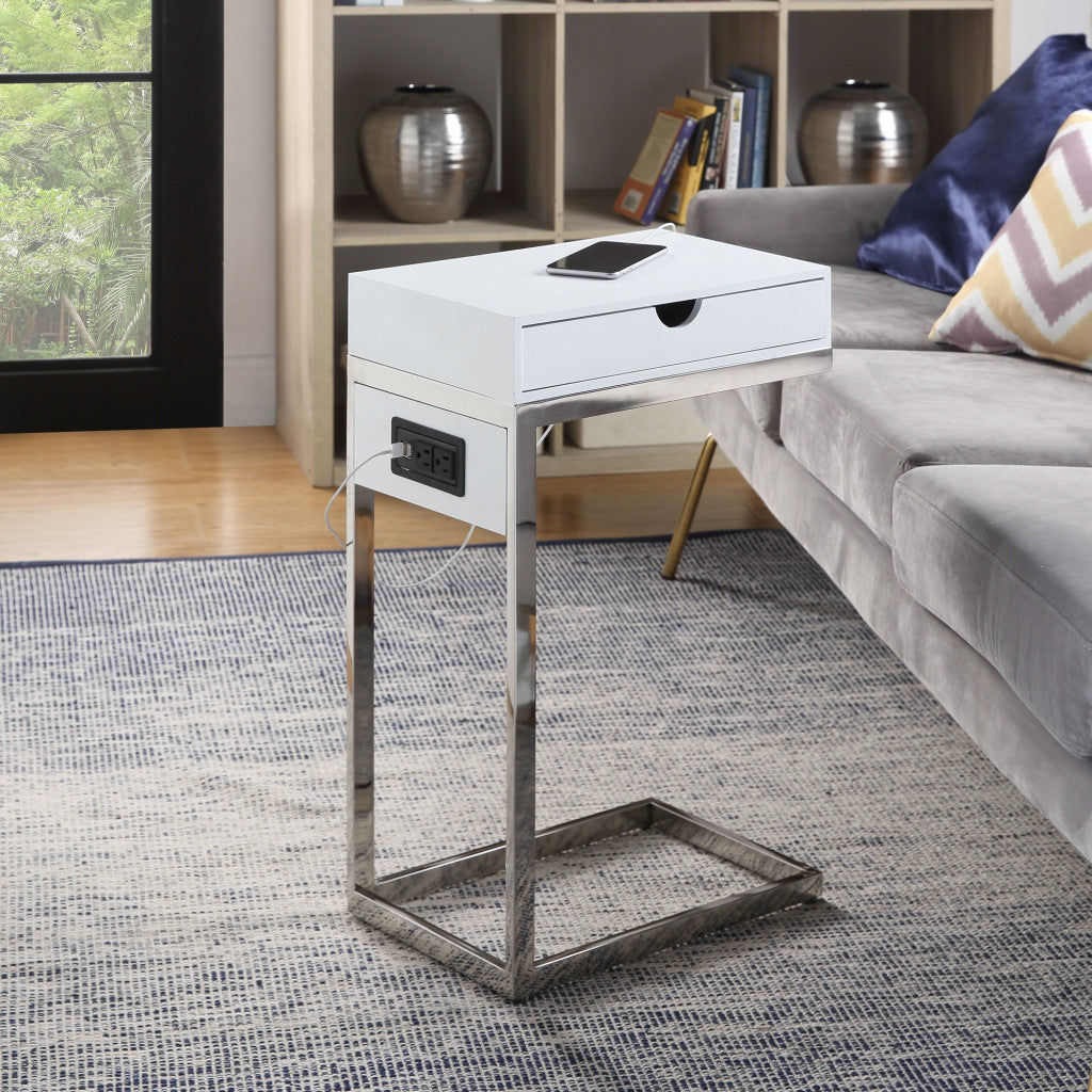 26" Silver Metallic and Black Veneer End Table with Drawer