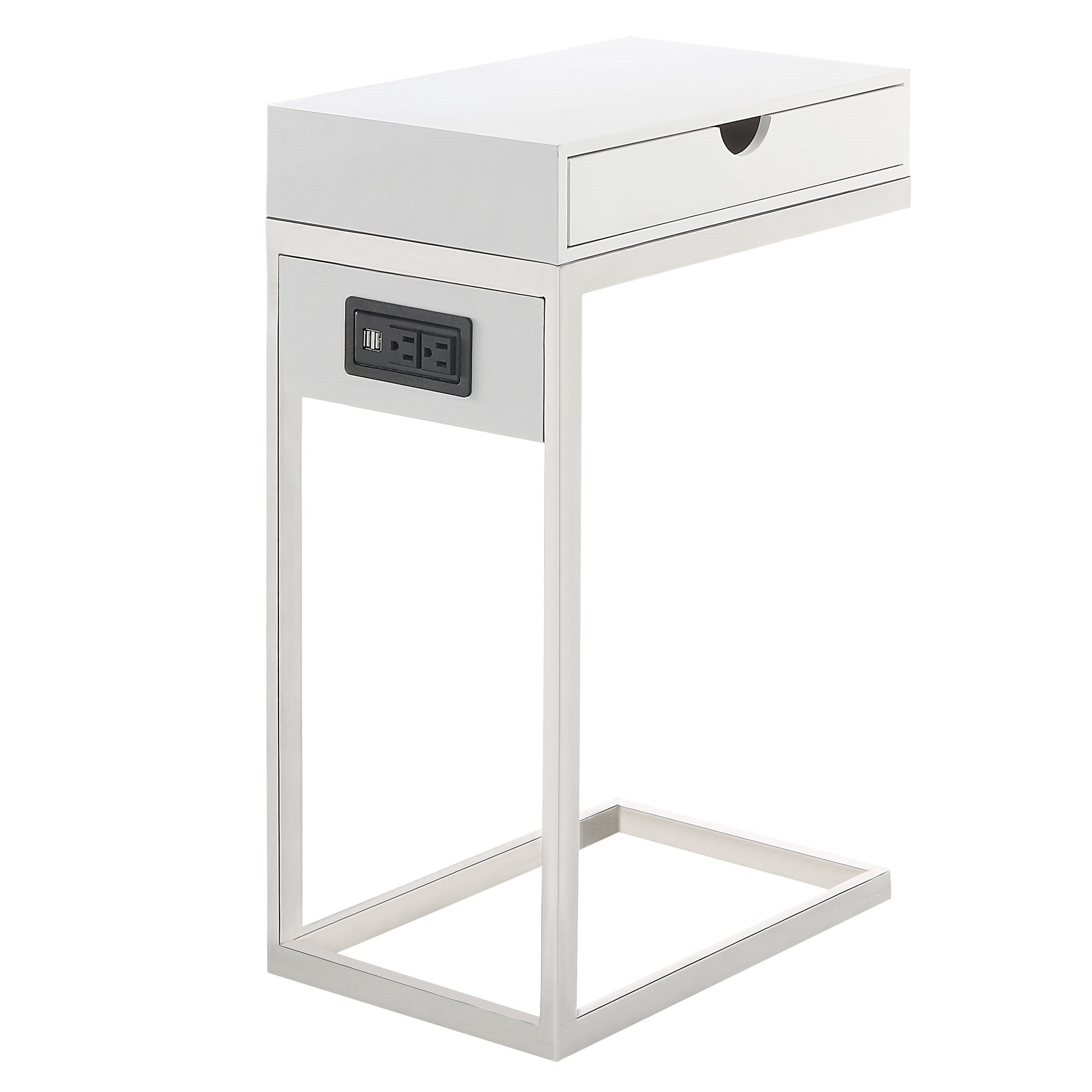 26" Silver Metallic and Black Veneer End Table with Drawer