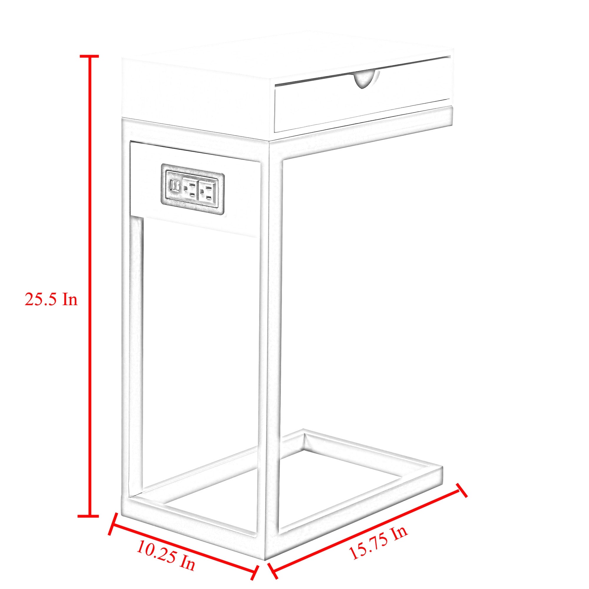 26" Silver Metallic and Black Veneer End Table with Drawer