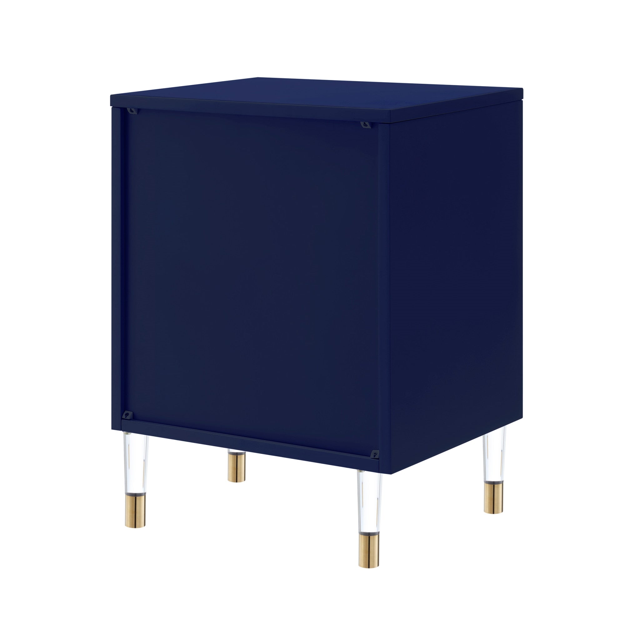 26" Clear and Dark Blue End Table with Drawer and shelf