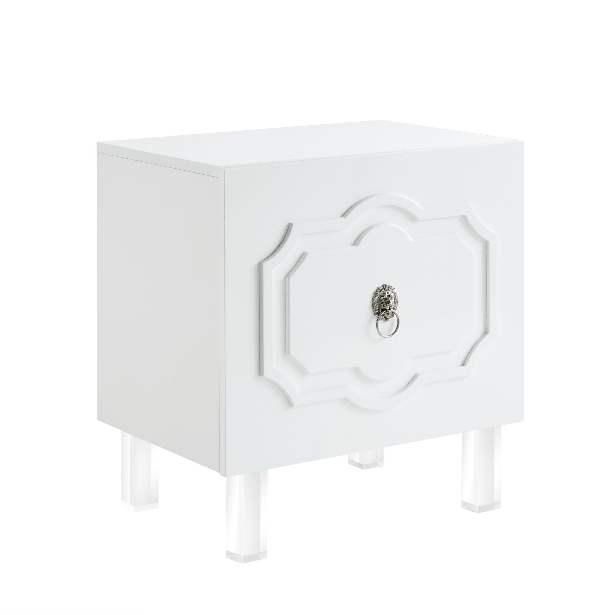 24" Clear And White Wood End Table With Two Shelves