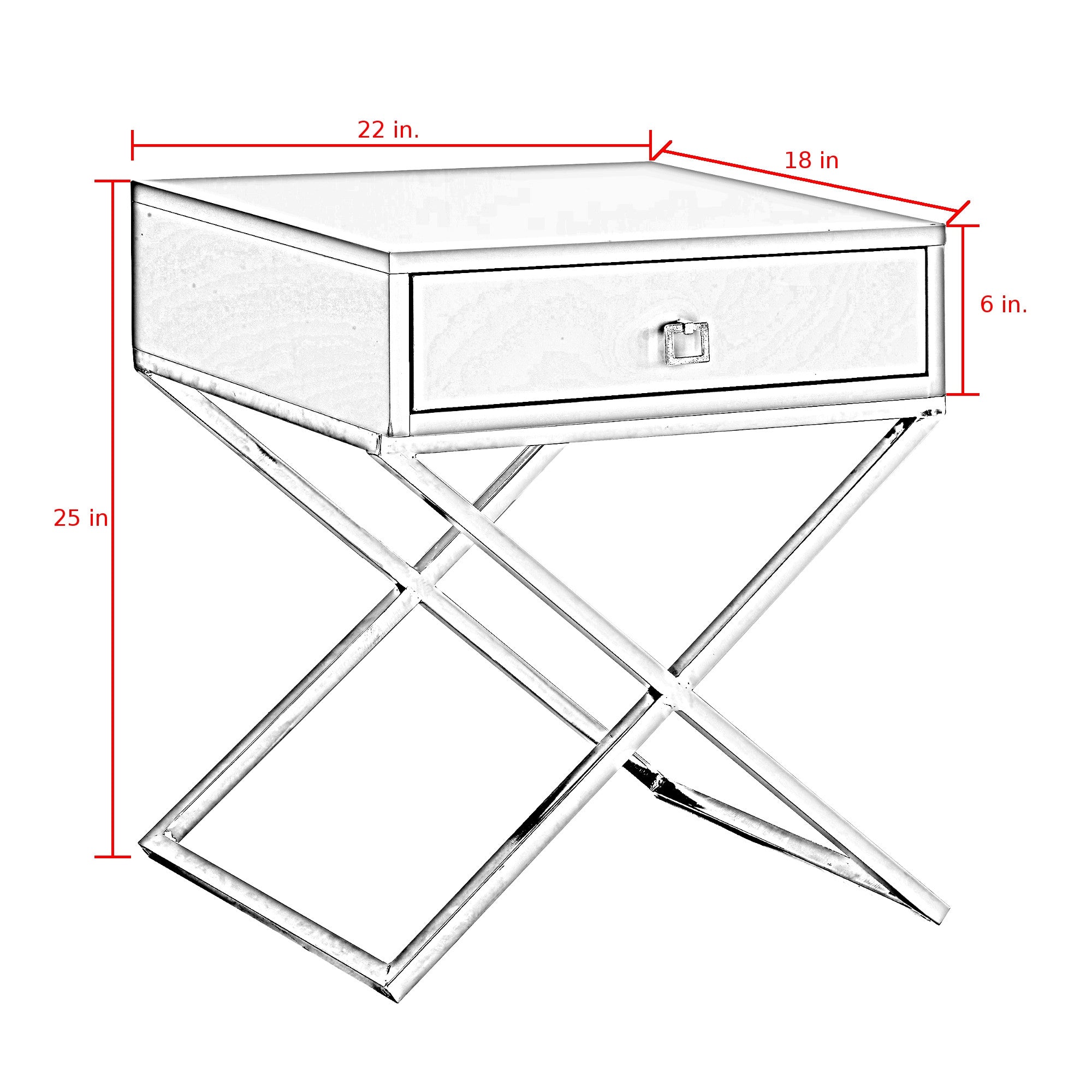 25" Silver Metallic And Light Gray End Table With Drawer