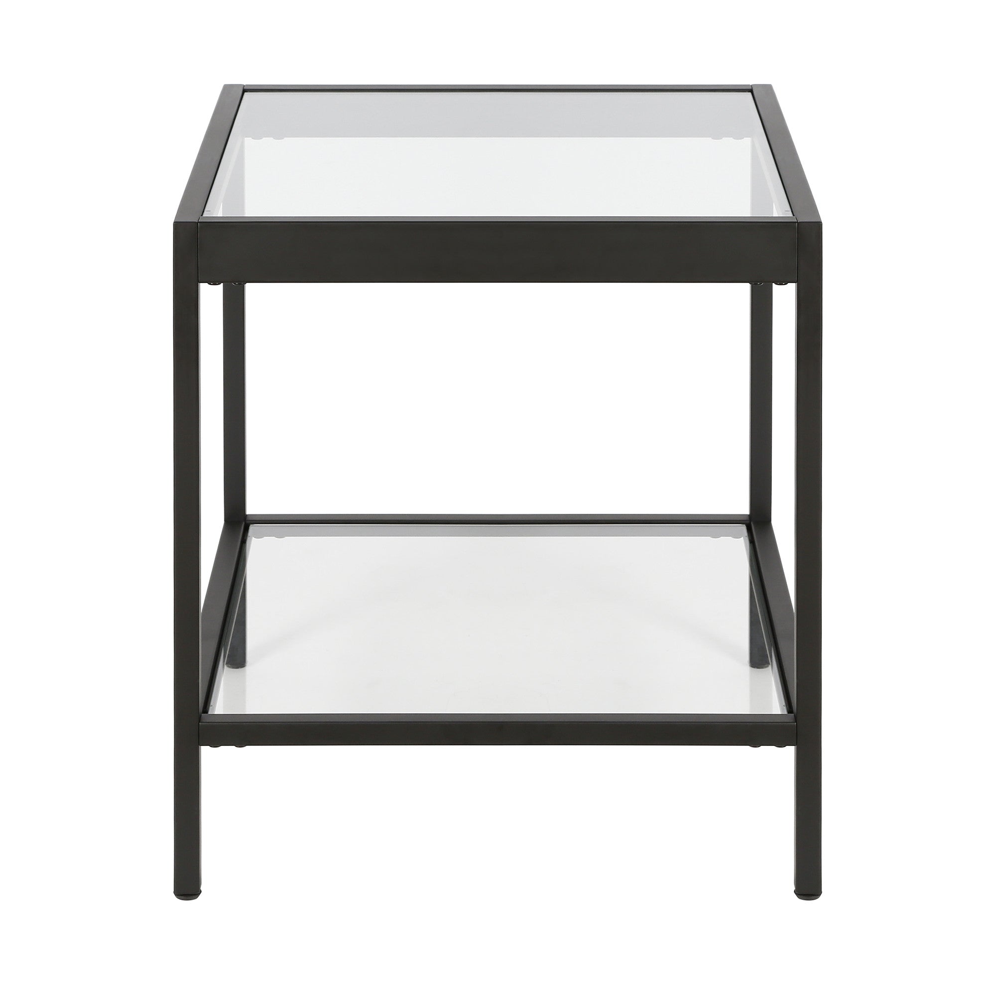 22" Black And Clear Glass And Steel Square End Table With Shelf