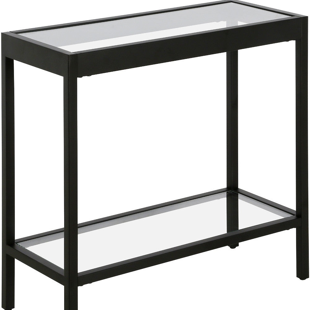 24" Black And Clear Glass And Steel End Table With Shelf