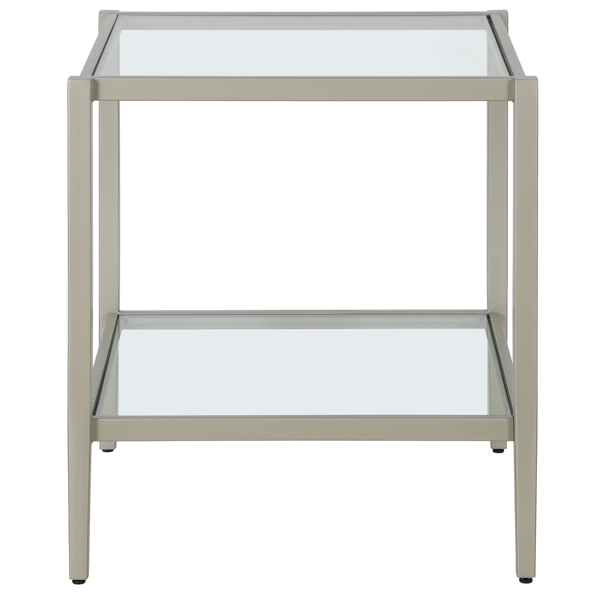 22" Nickel And Clear Glass And Steel Square End Table With Shelf