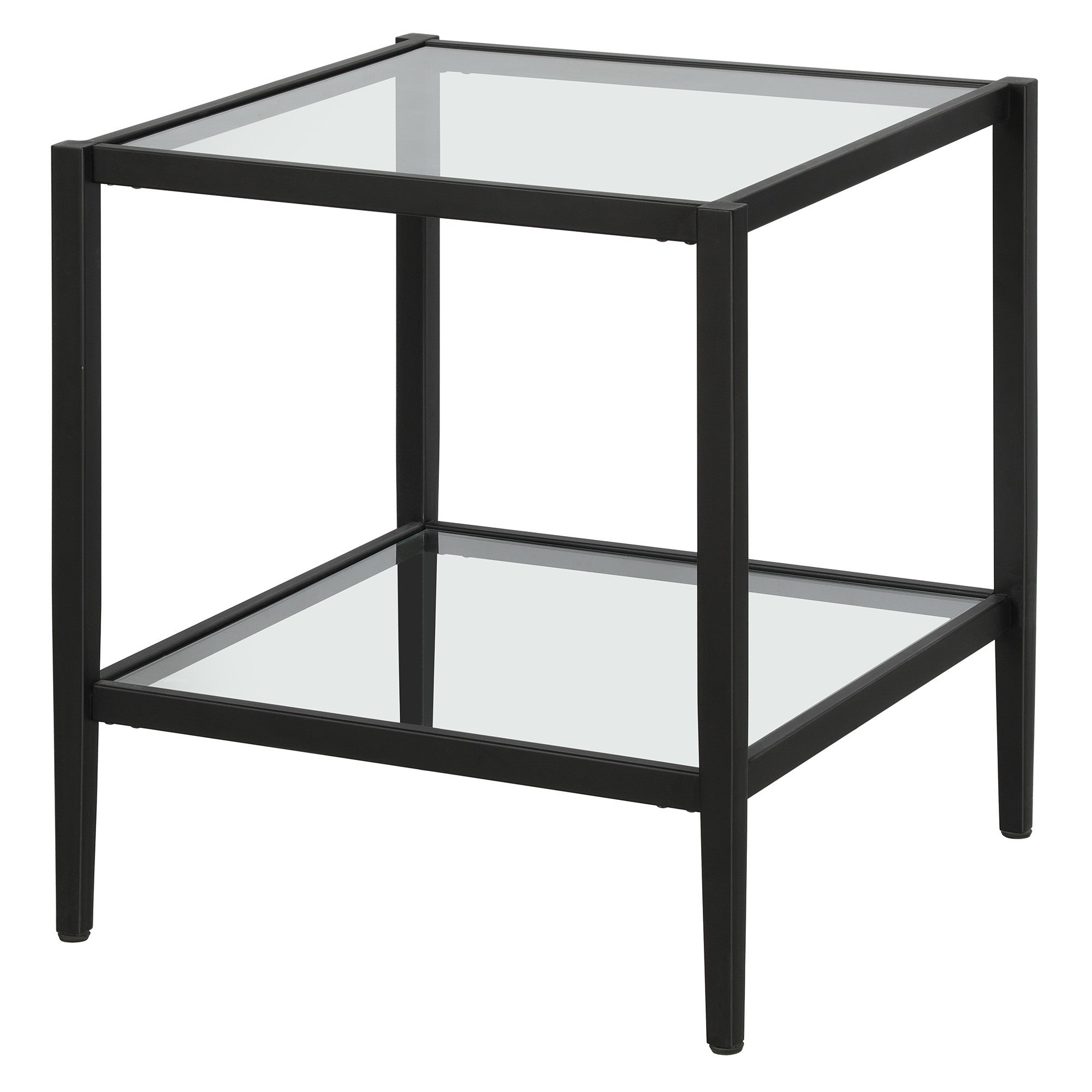 22" Black And Clear Glass And Steel Square End Table With Shelf