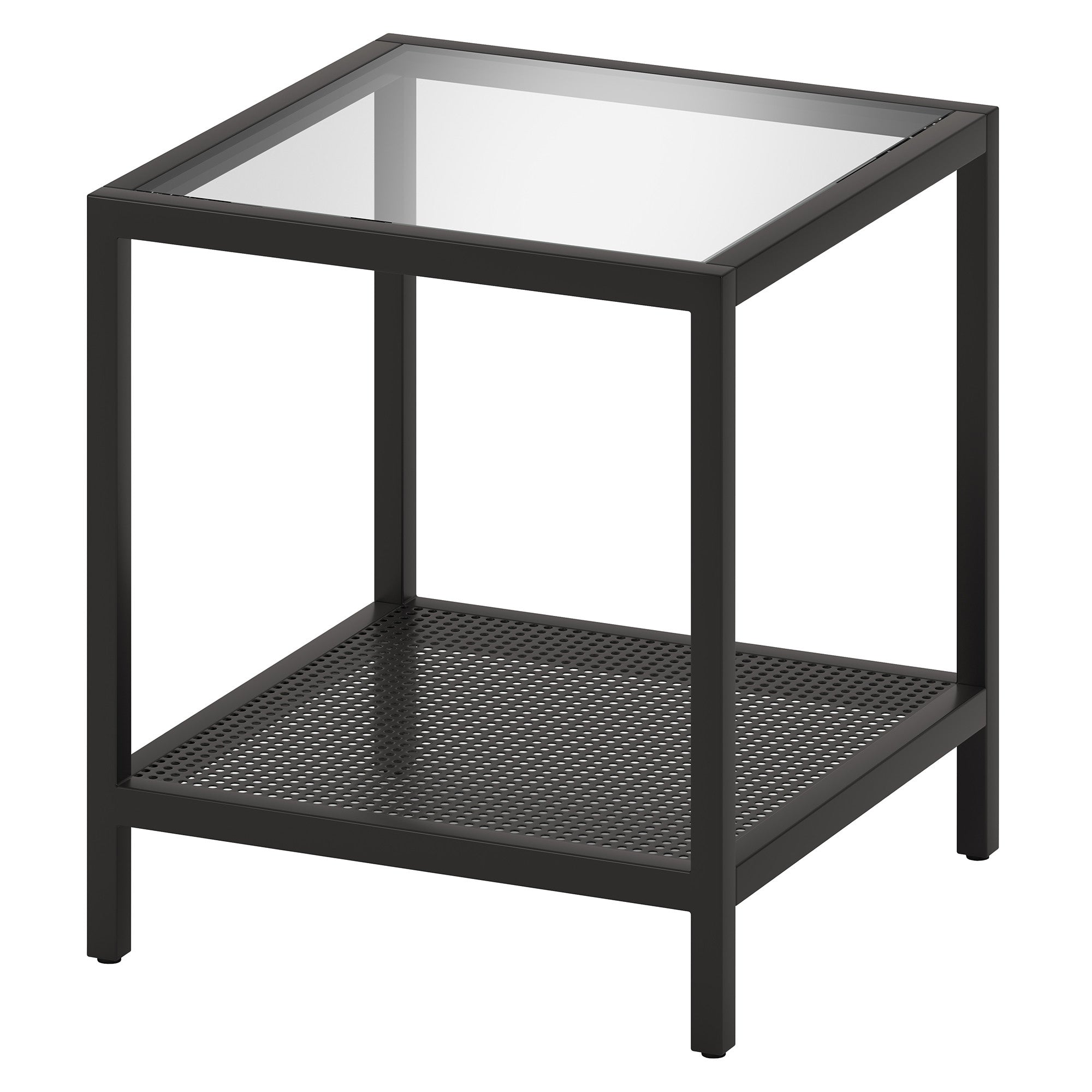 22" Black And Clear Glass And Steel Square End Table With Shelf