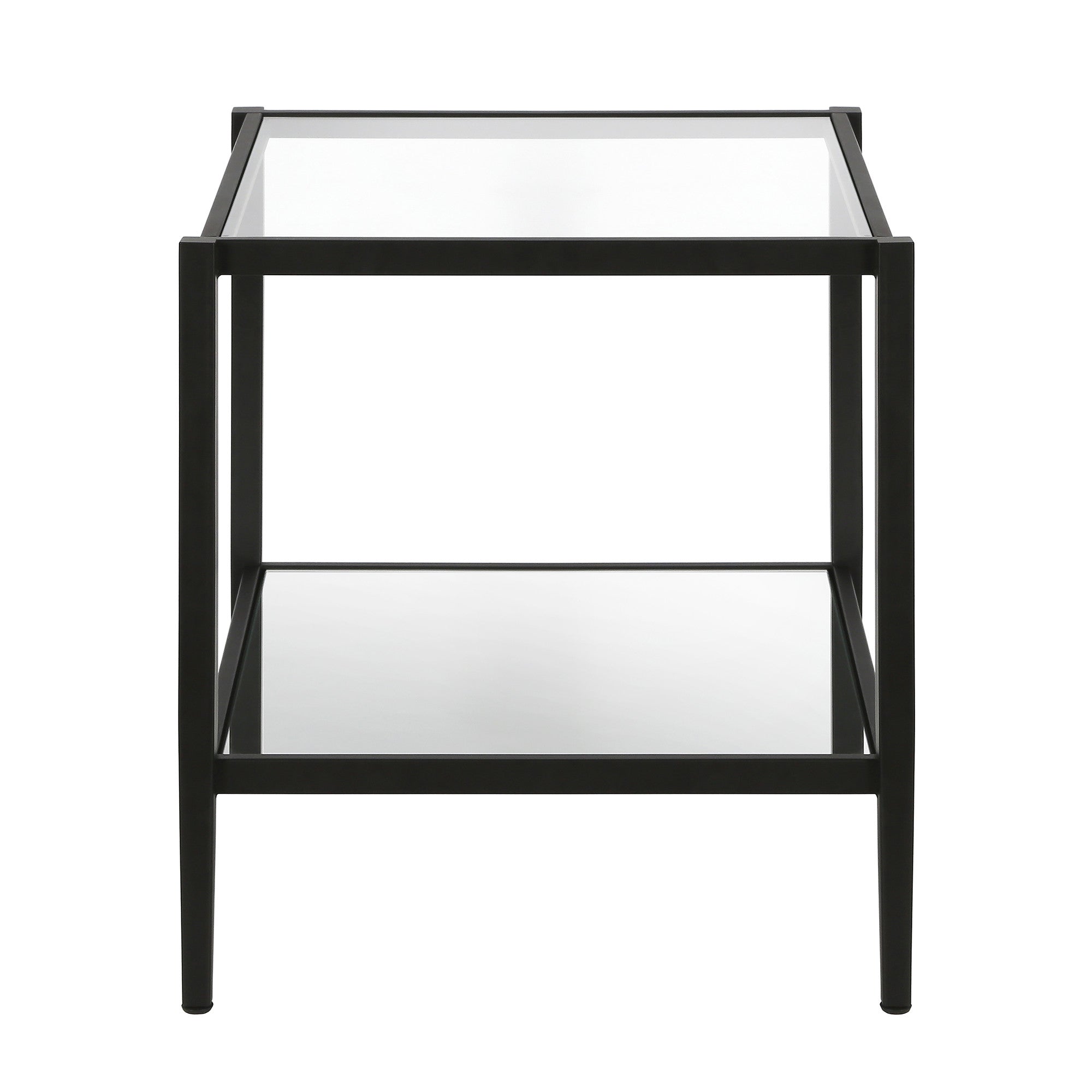 22" Black And Clear Glass And Steel Square Mirrored End Table With Shelf