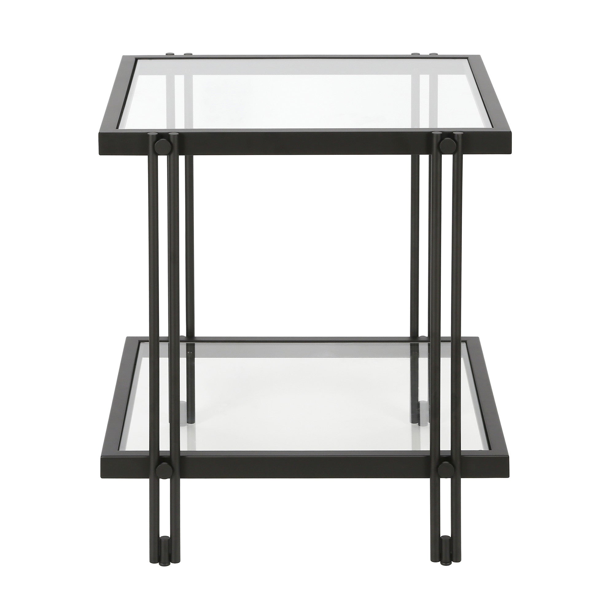 22" Black And Clear Glass And Steel Square End Table With Shelf