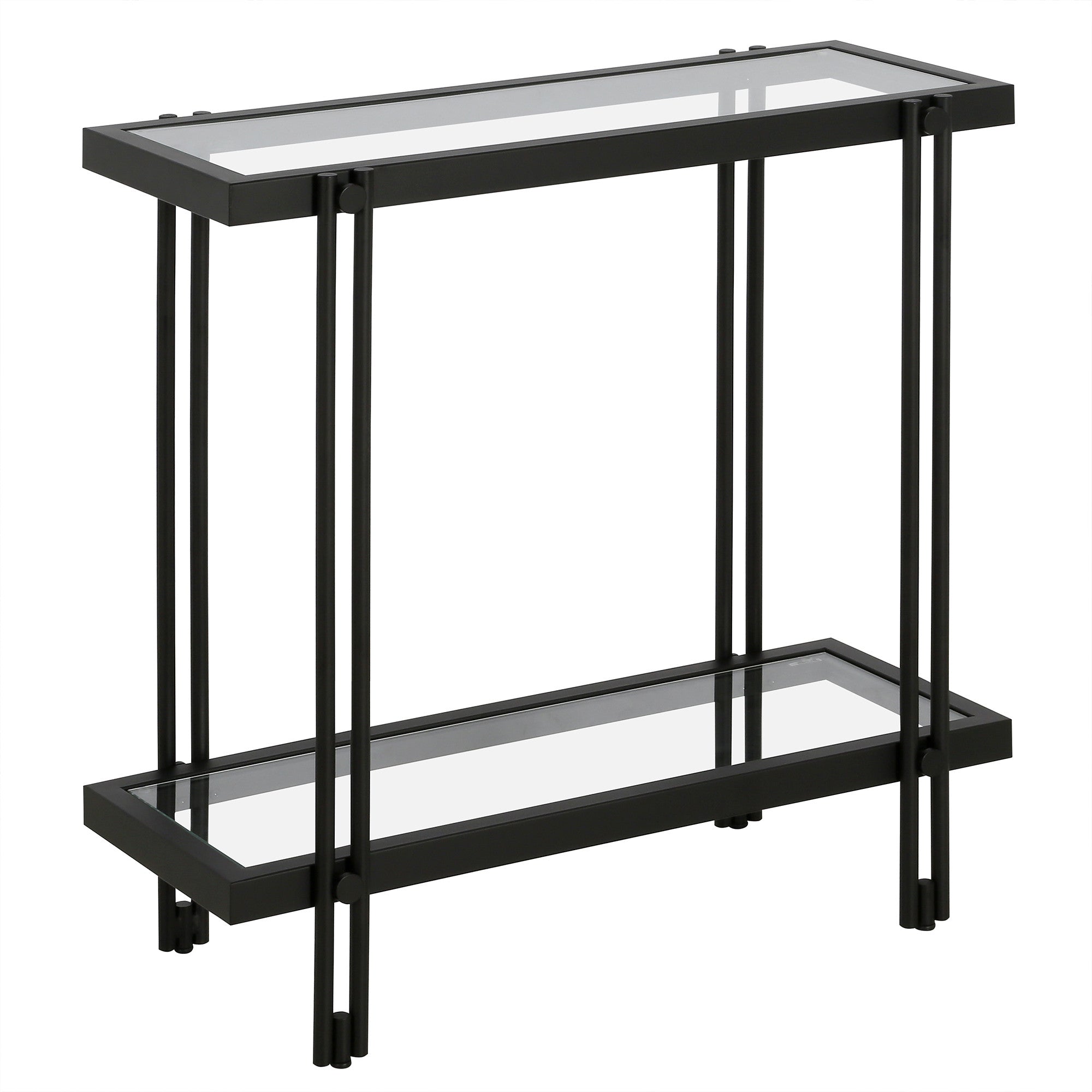 24" Black And Clear Glass End Table With Shelf