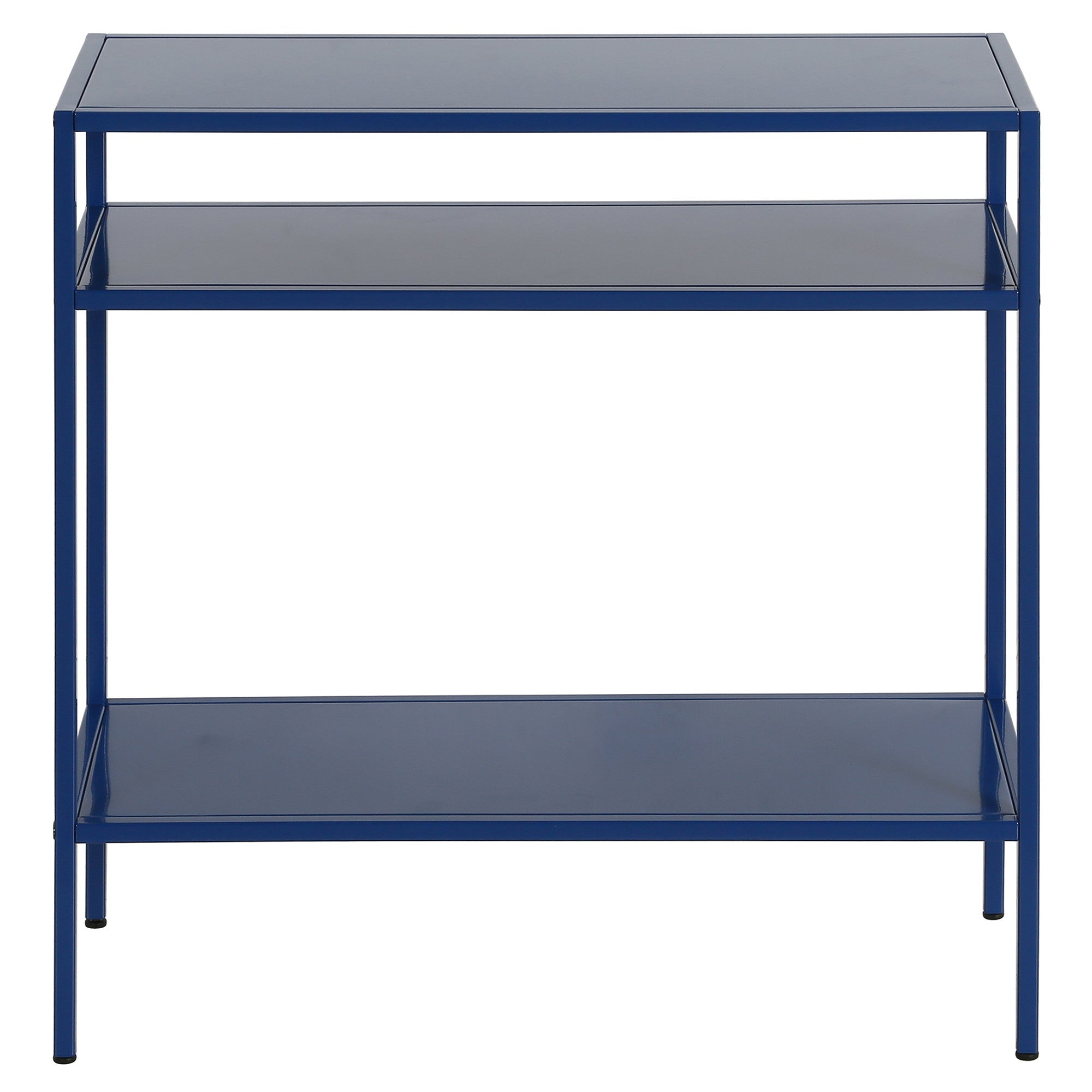 24" Blue Steel End Table With Two Shelves