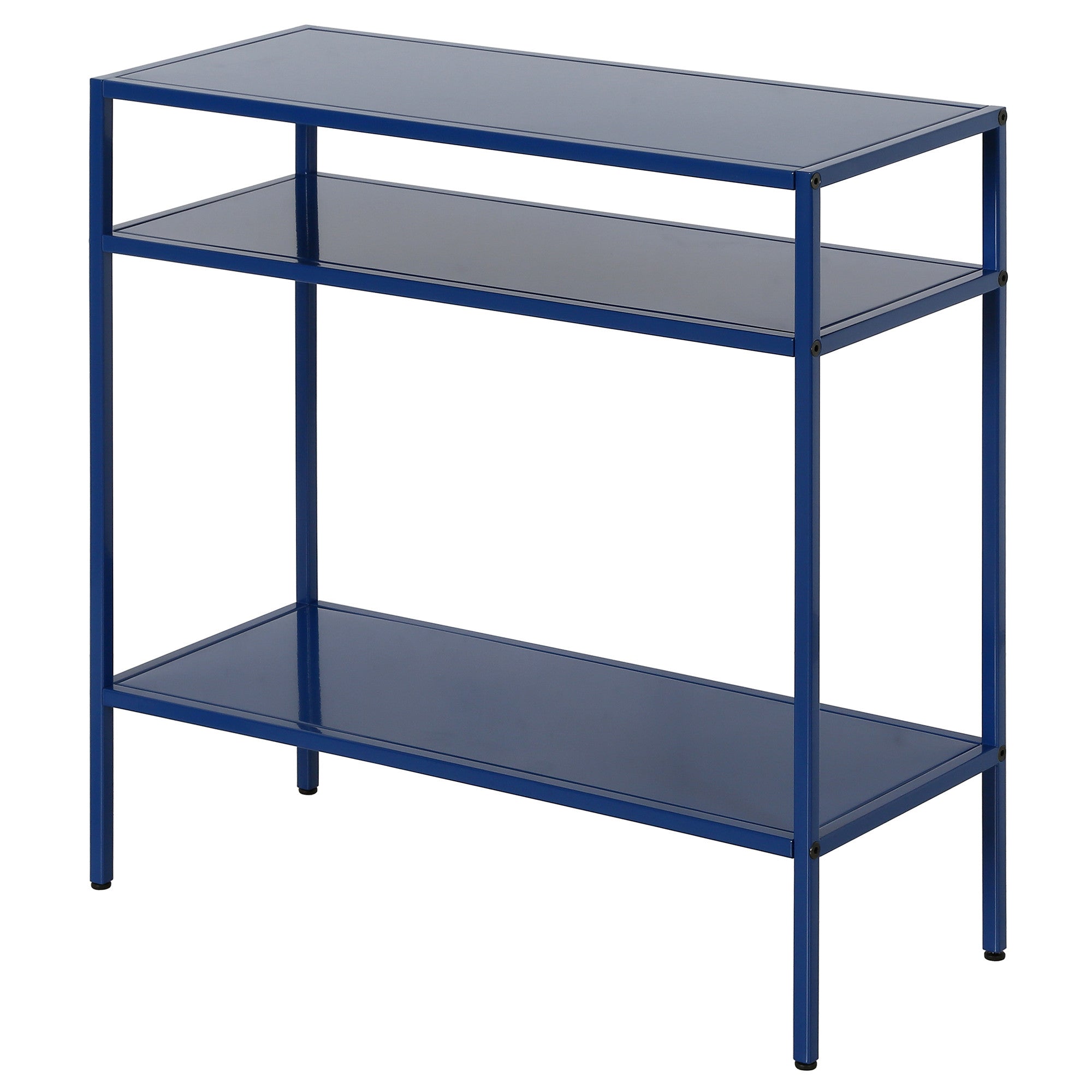 24" Blue Steel End Table With Two Shelves