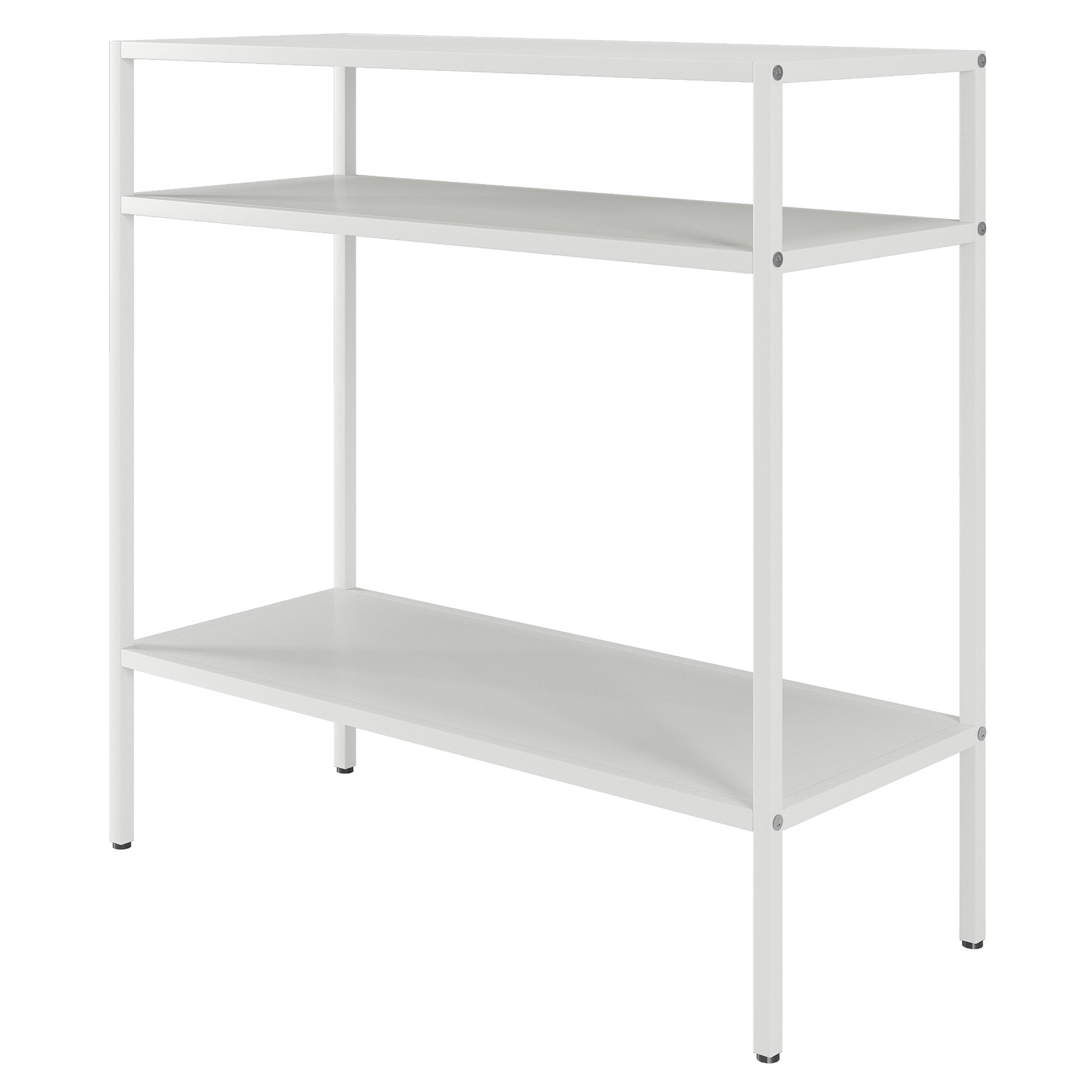 24" White Steel End Table With Two Shelves