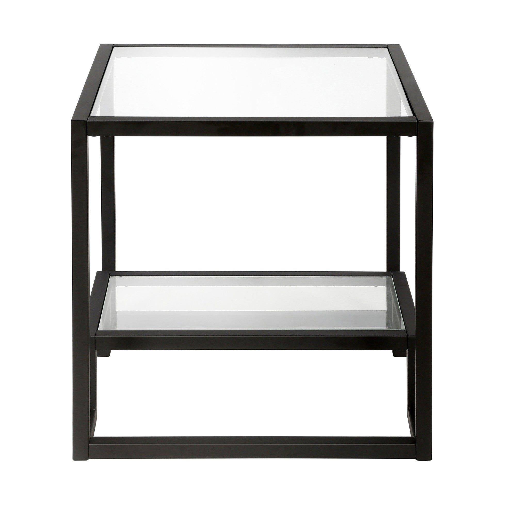 22" Black And Clear Glass And Steel Square End Table With Shelf