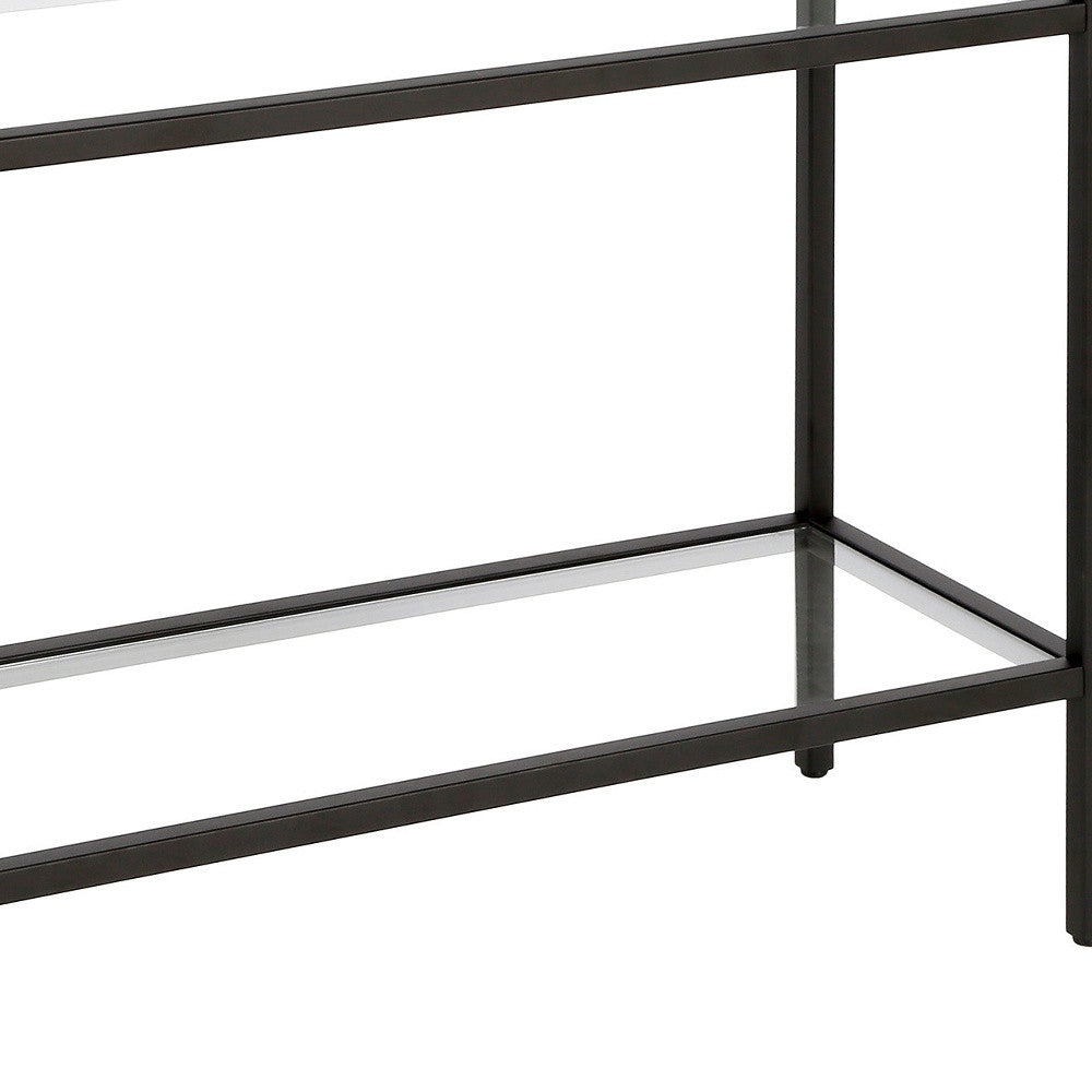 24" Black And Clear Glass And Steel End Table With Two Shelves