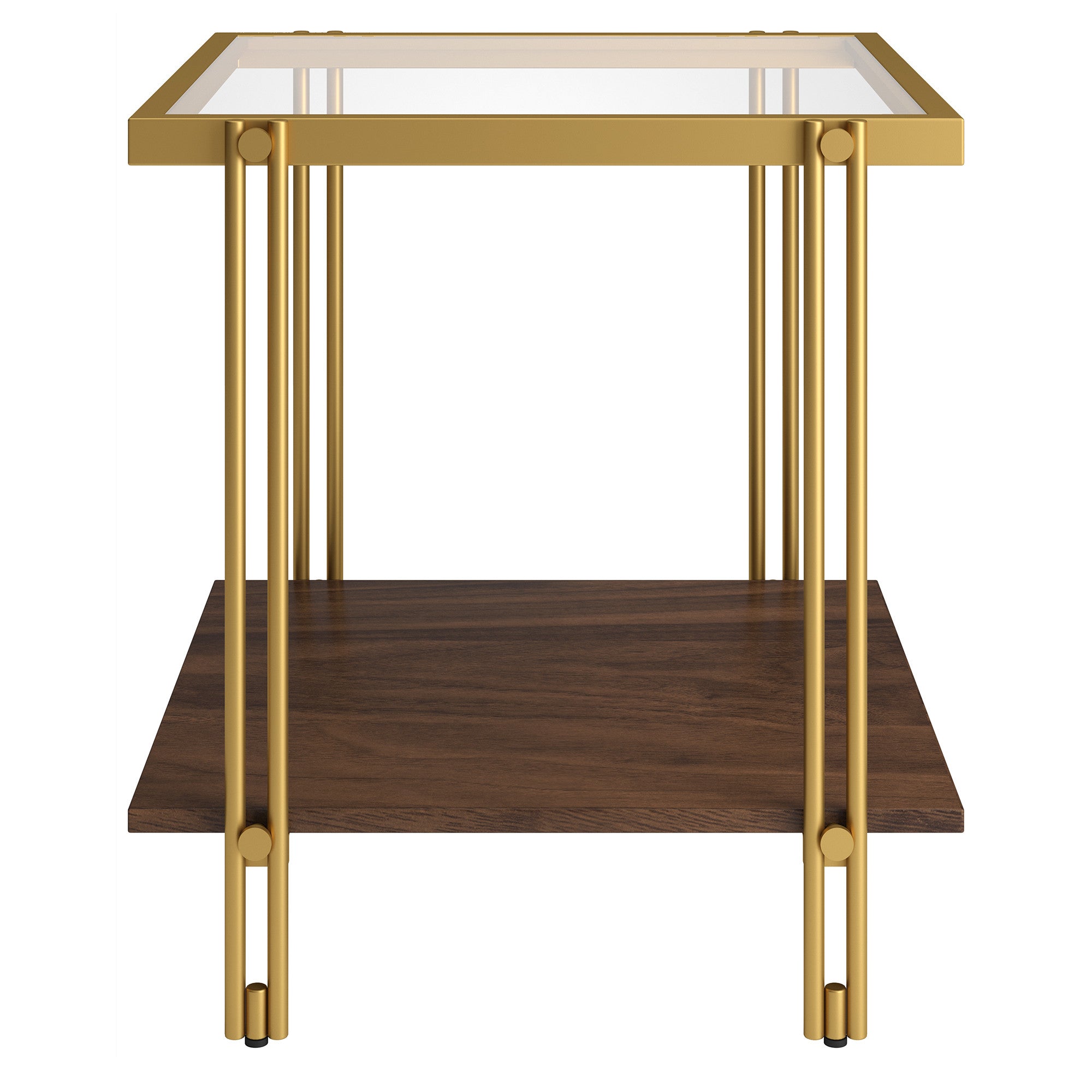 22" Brass And Clear Glass And Steel Square End Table With Shelf