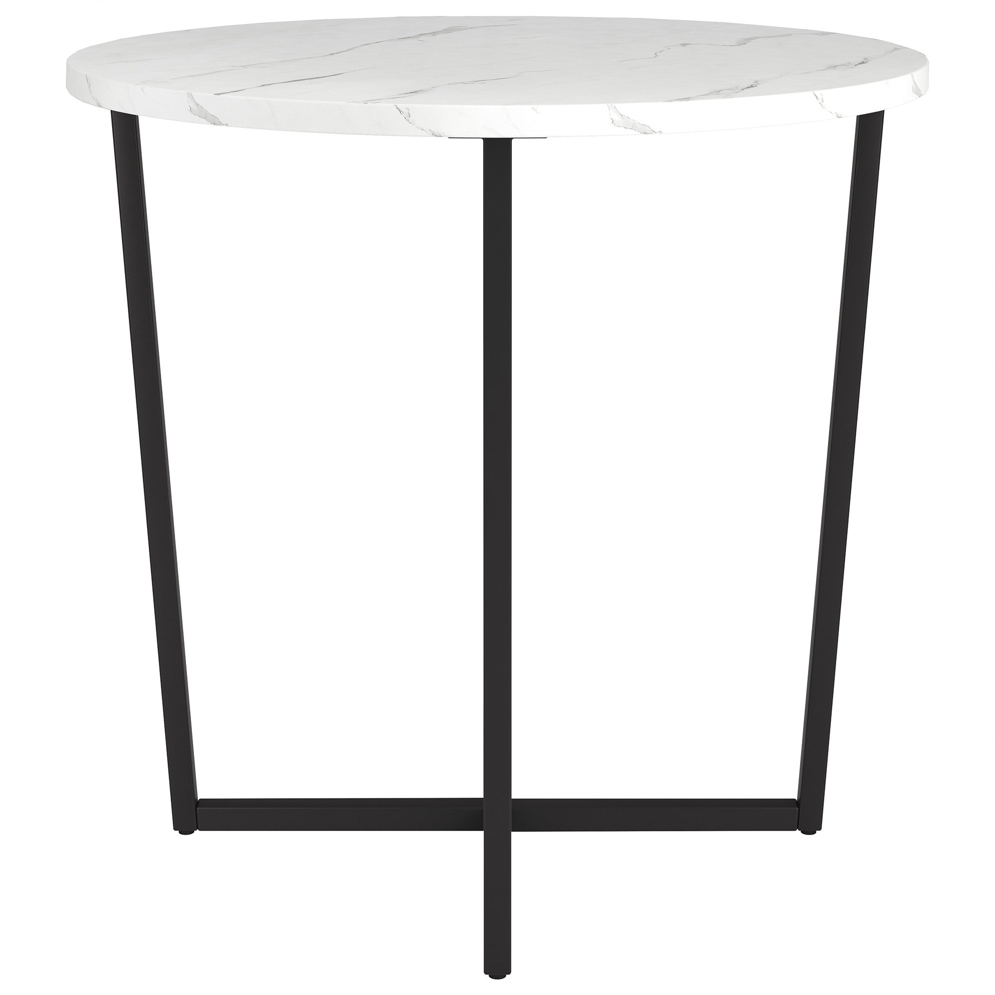 20" Black And White Faux Marble And Steel Round End Table