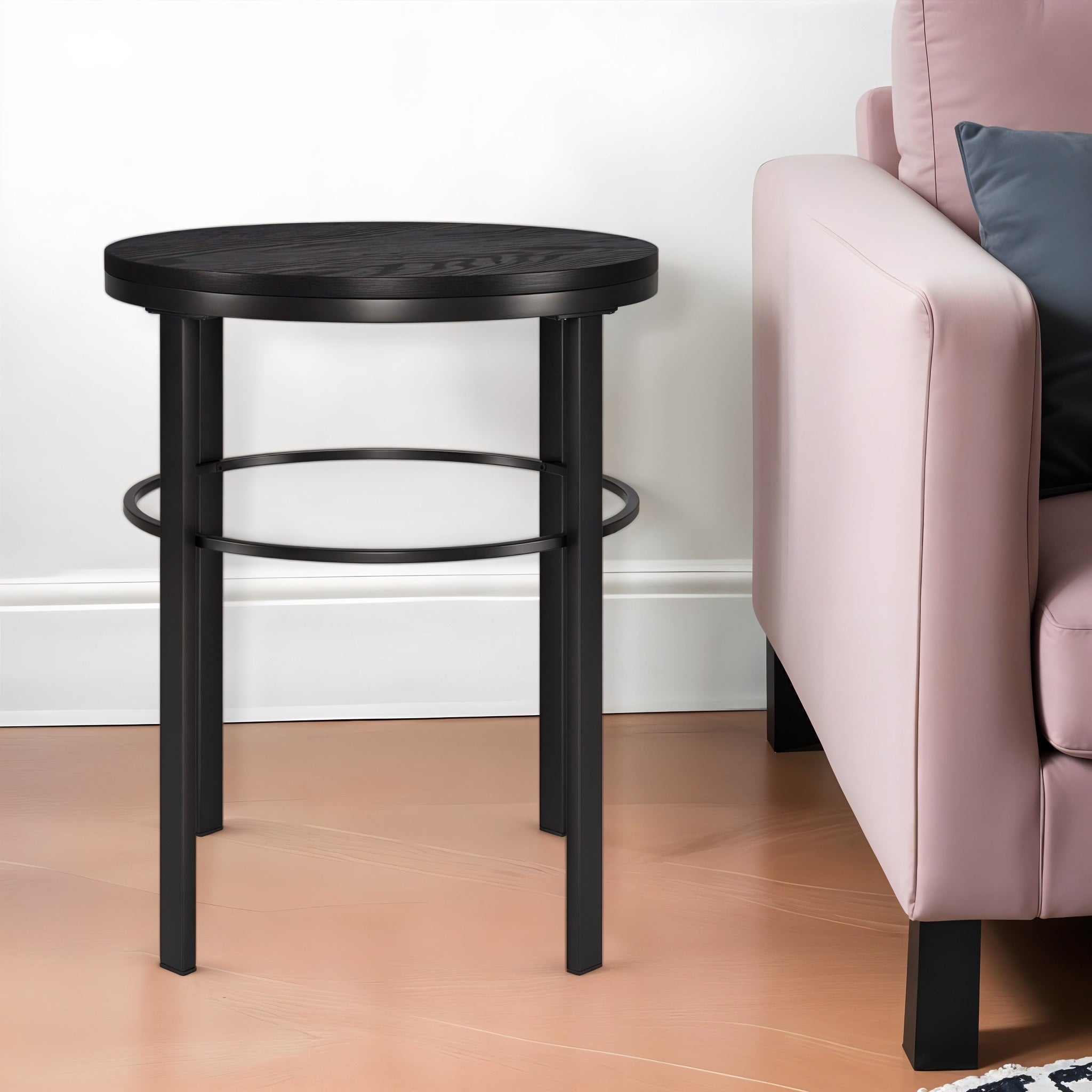 24" Black Wood And Steel Round End Table