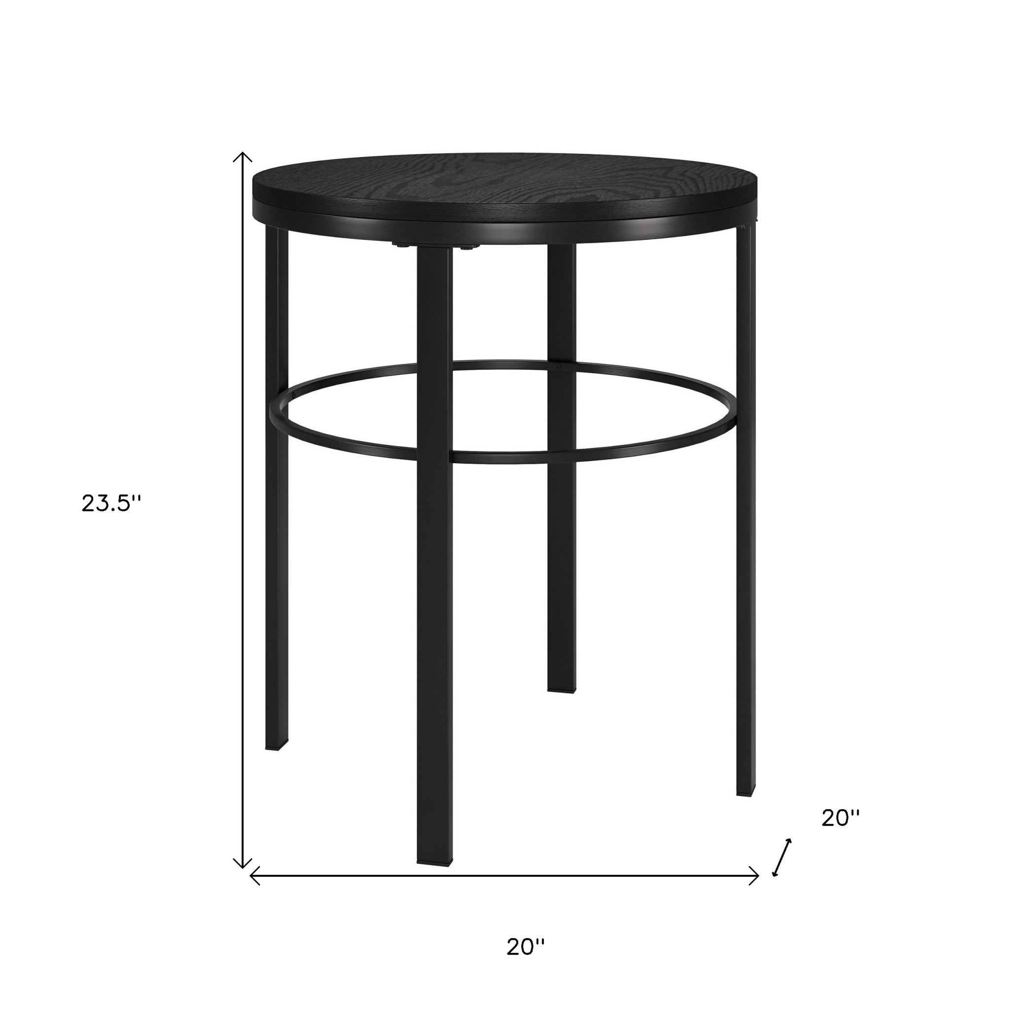 24" Black Wood And Steel Round End Table