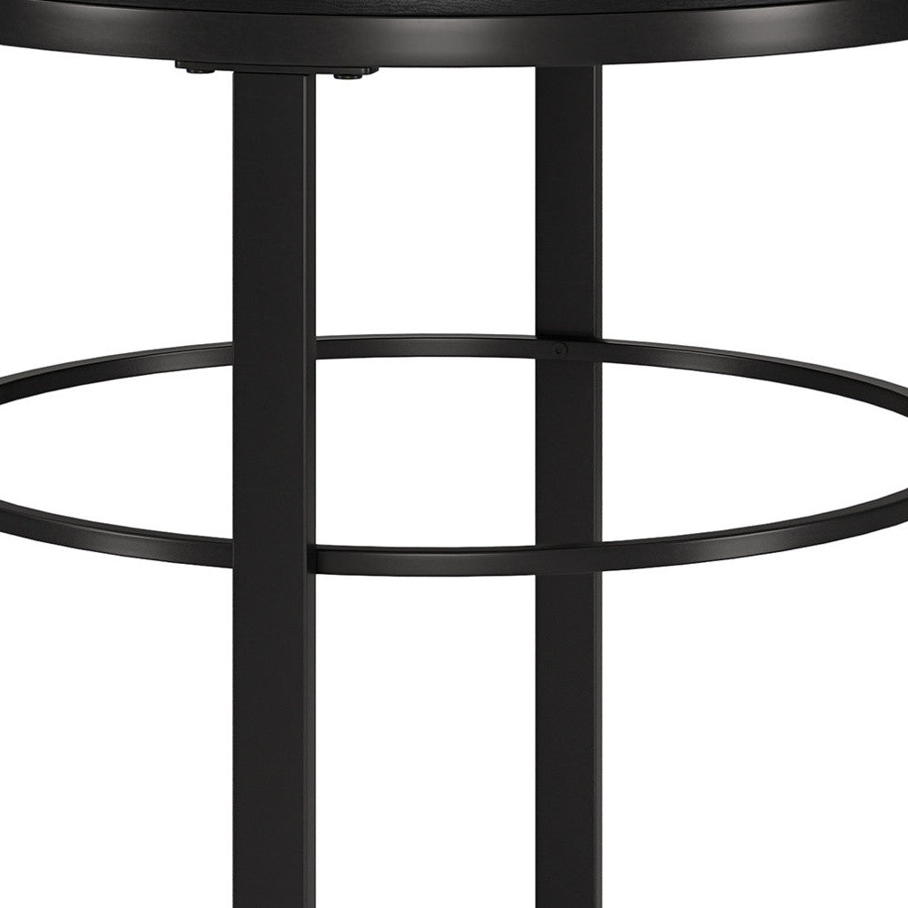 24" Black Wood And Steel Round End Table