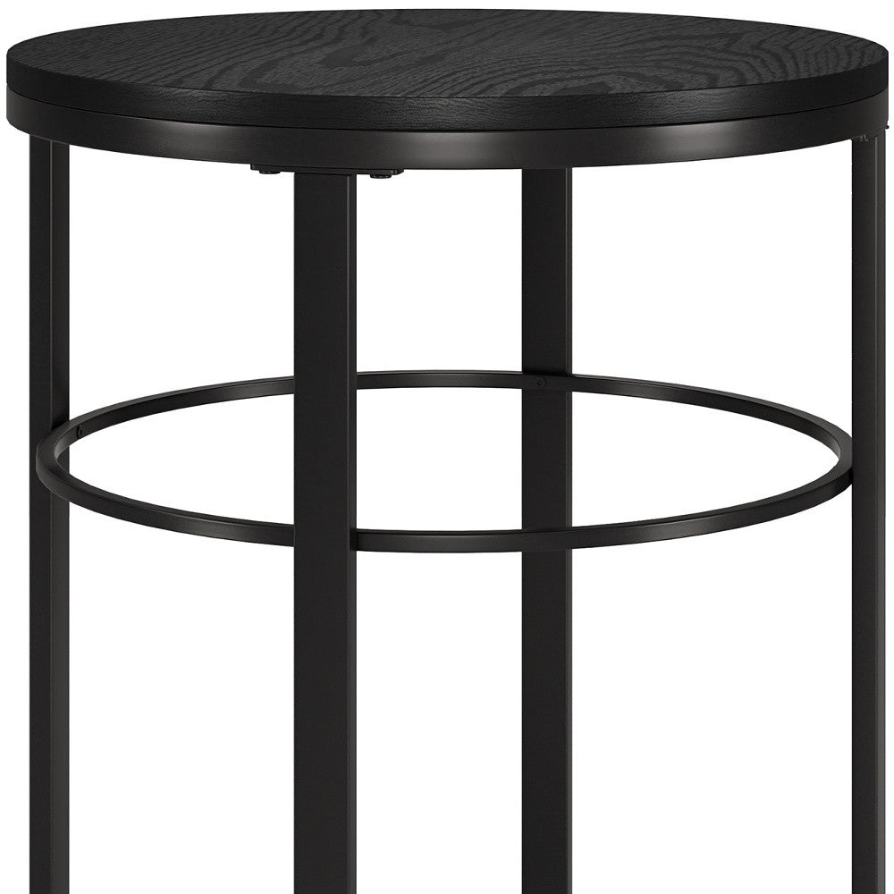 24" Black Wood And Steel Round End Table