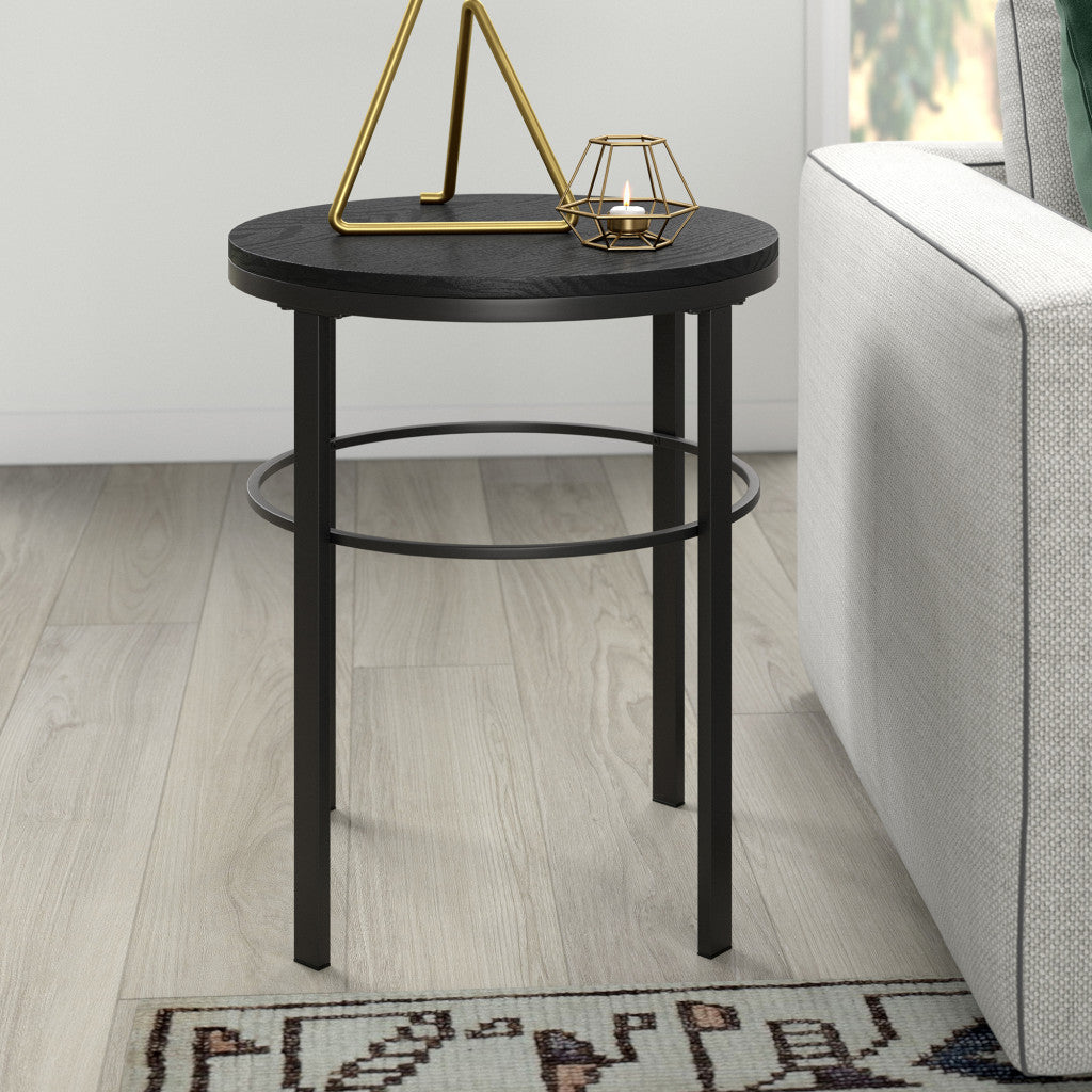 24" Black Wood And Steel Round End Table