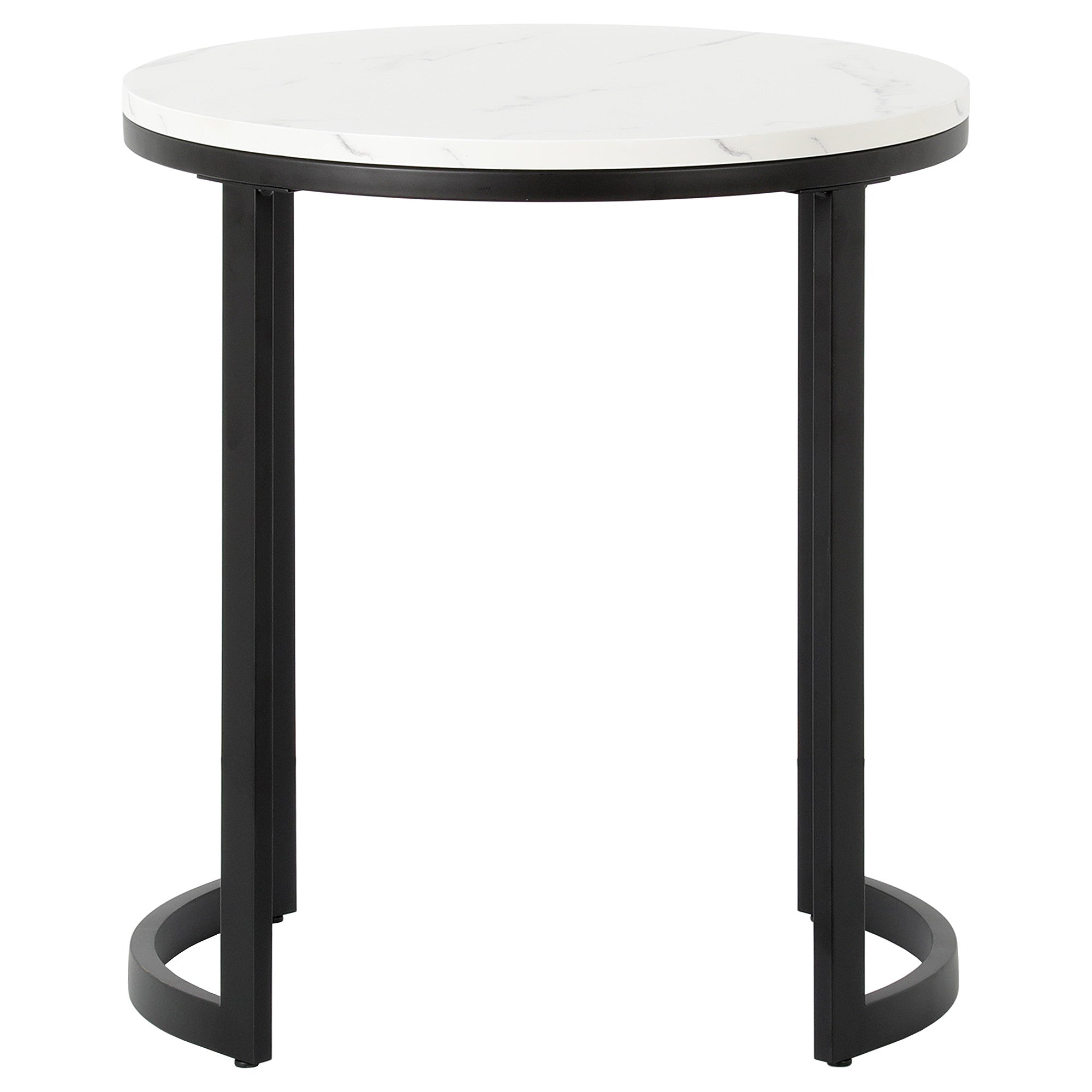 24" Black And White Faux Marble And Steel Round End Table