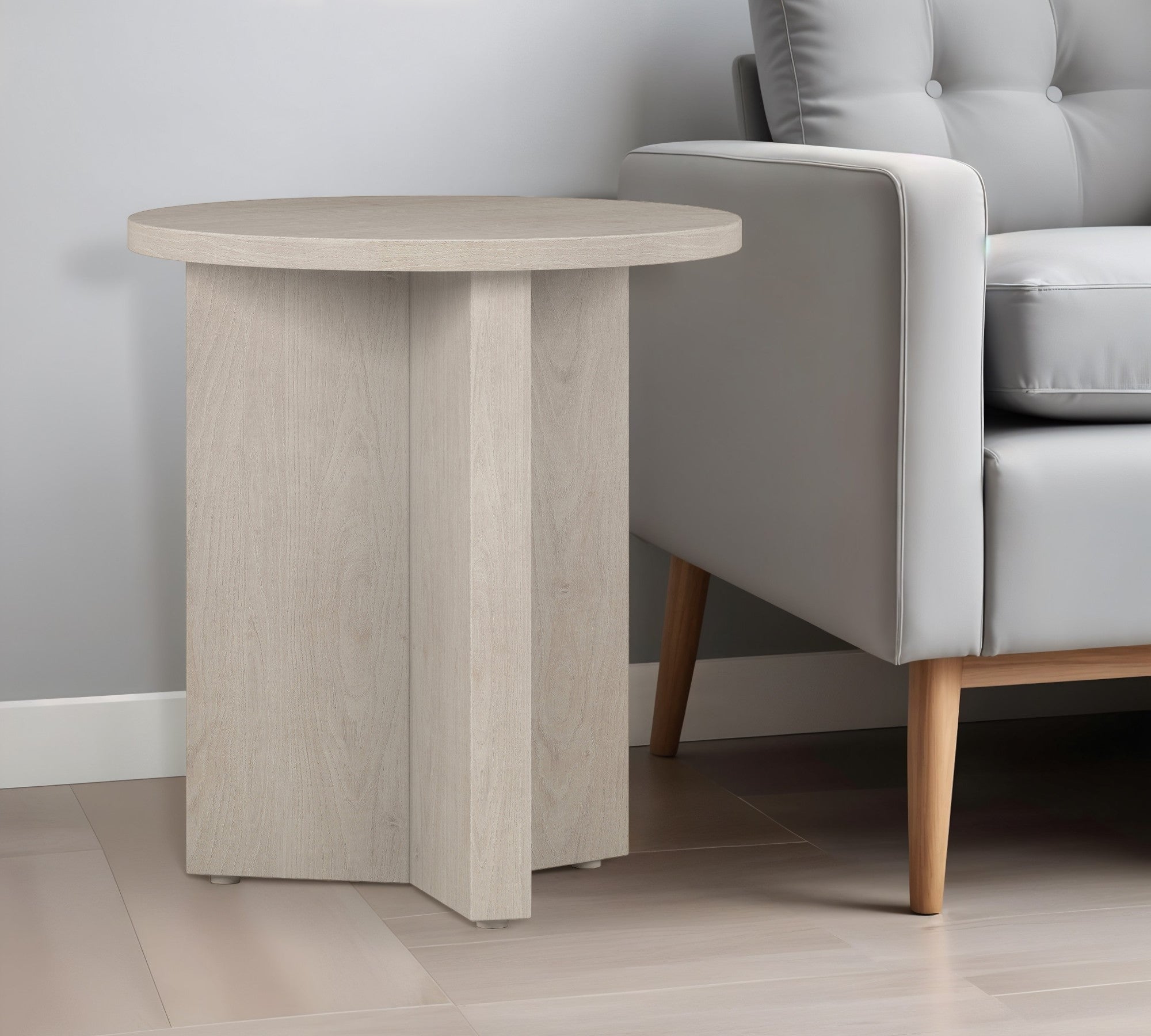 22" Alder White Wood Round End Table