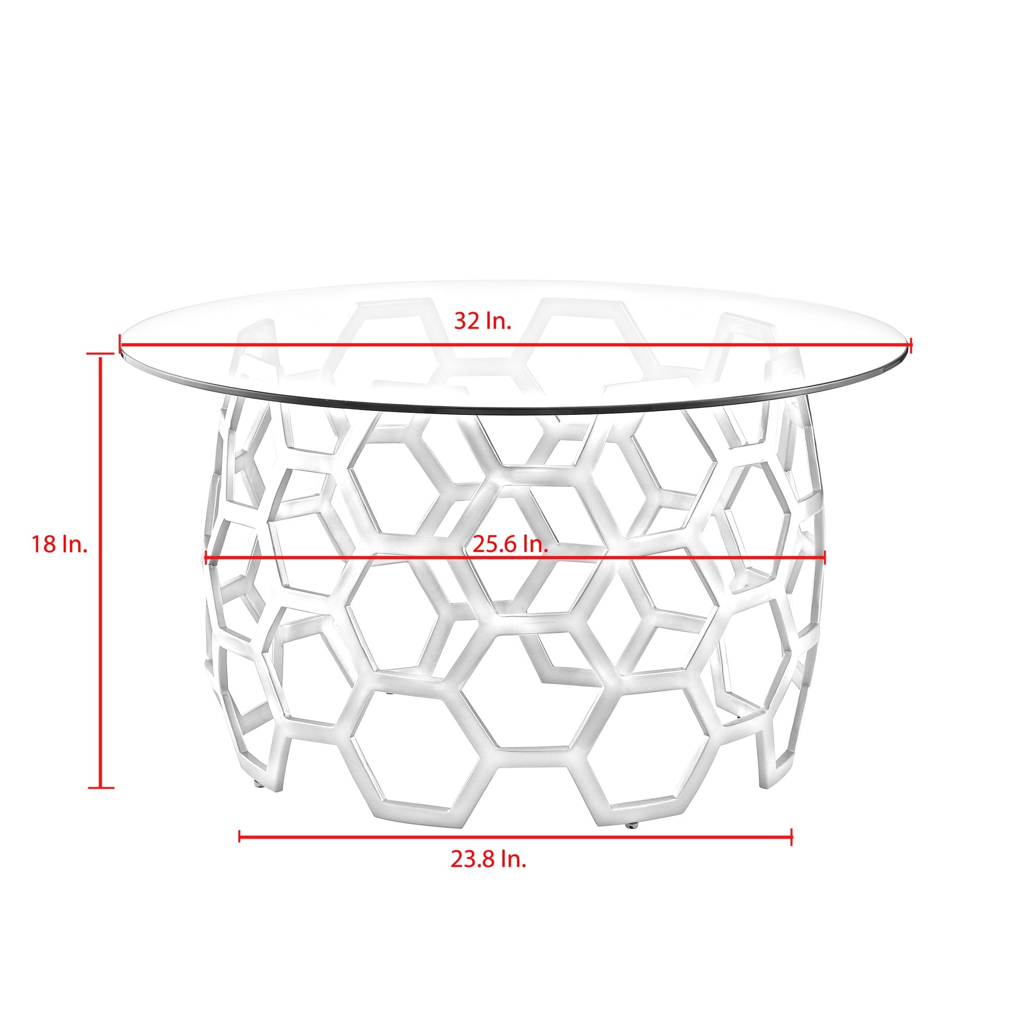 32" Clear And Silver Glass And Iron Round Coffee Table