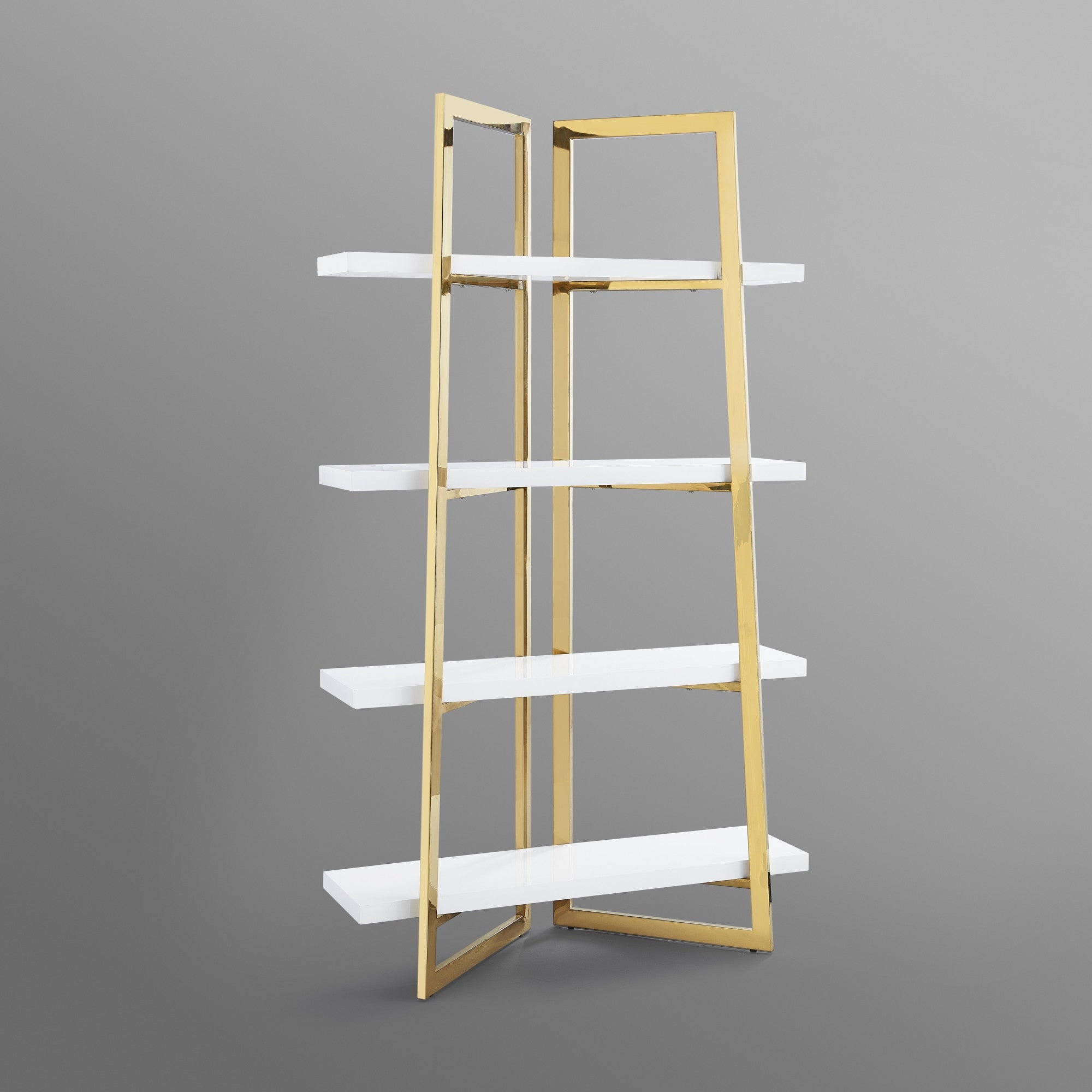 69" White Stainless Steel Four Tier Etagere Bookcase