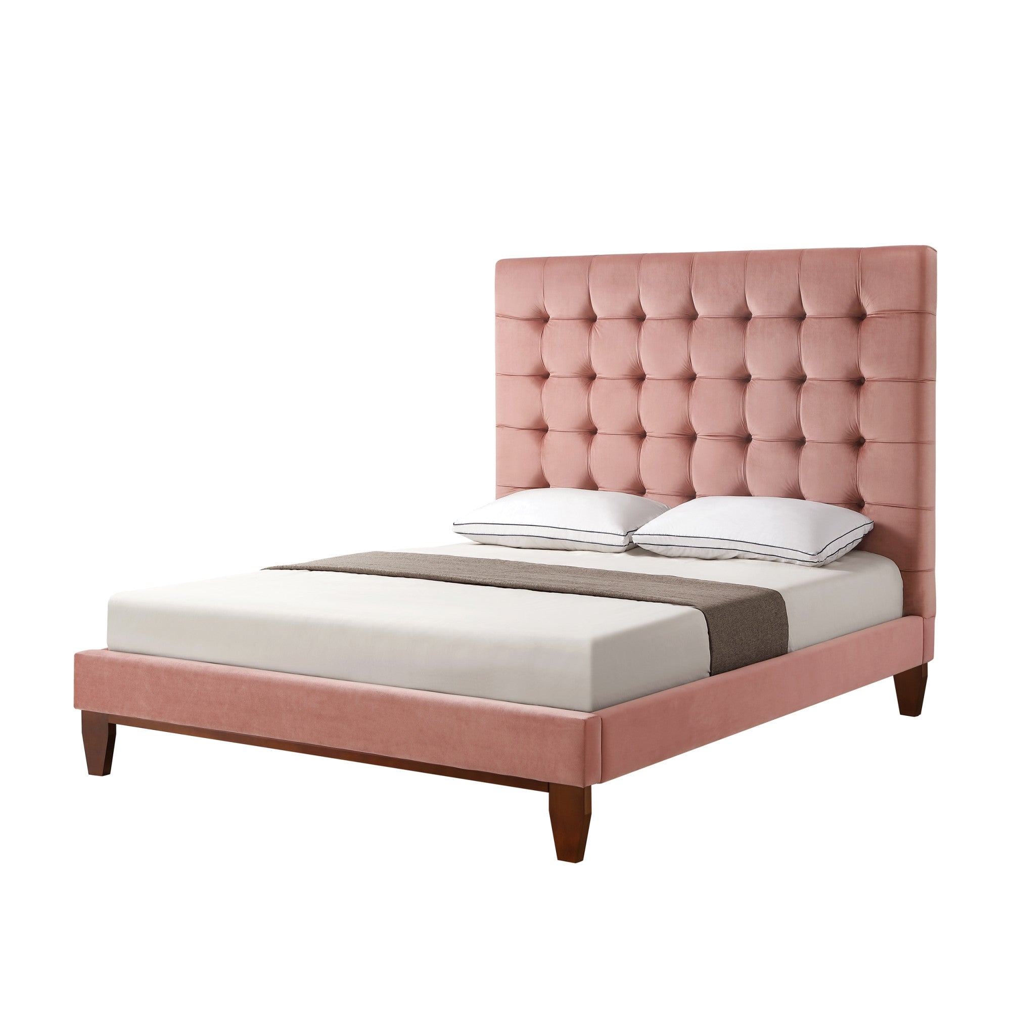 Blush Solid Wood Queen Tufted Upholstered Velvet Bed