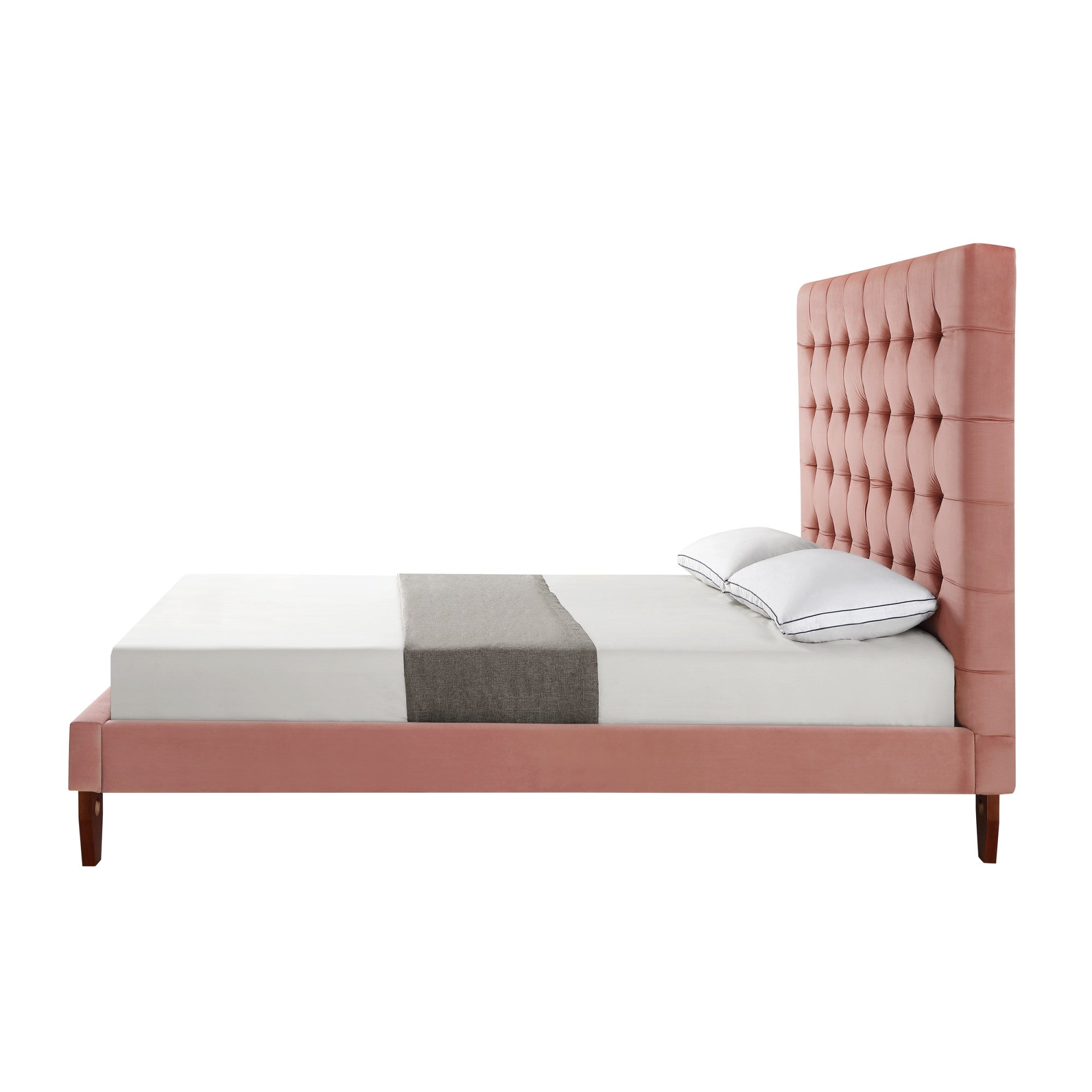 Blush Solid Wood Queen Tufted Upholstered Velvet Bed