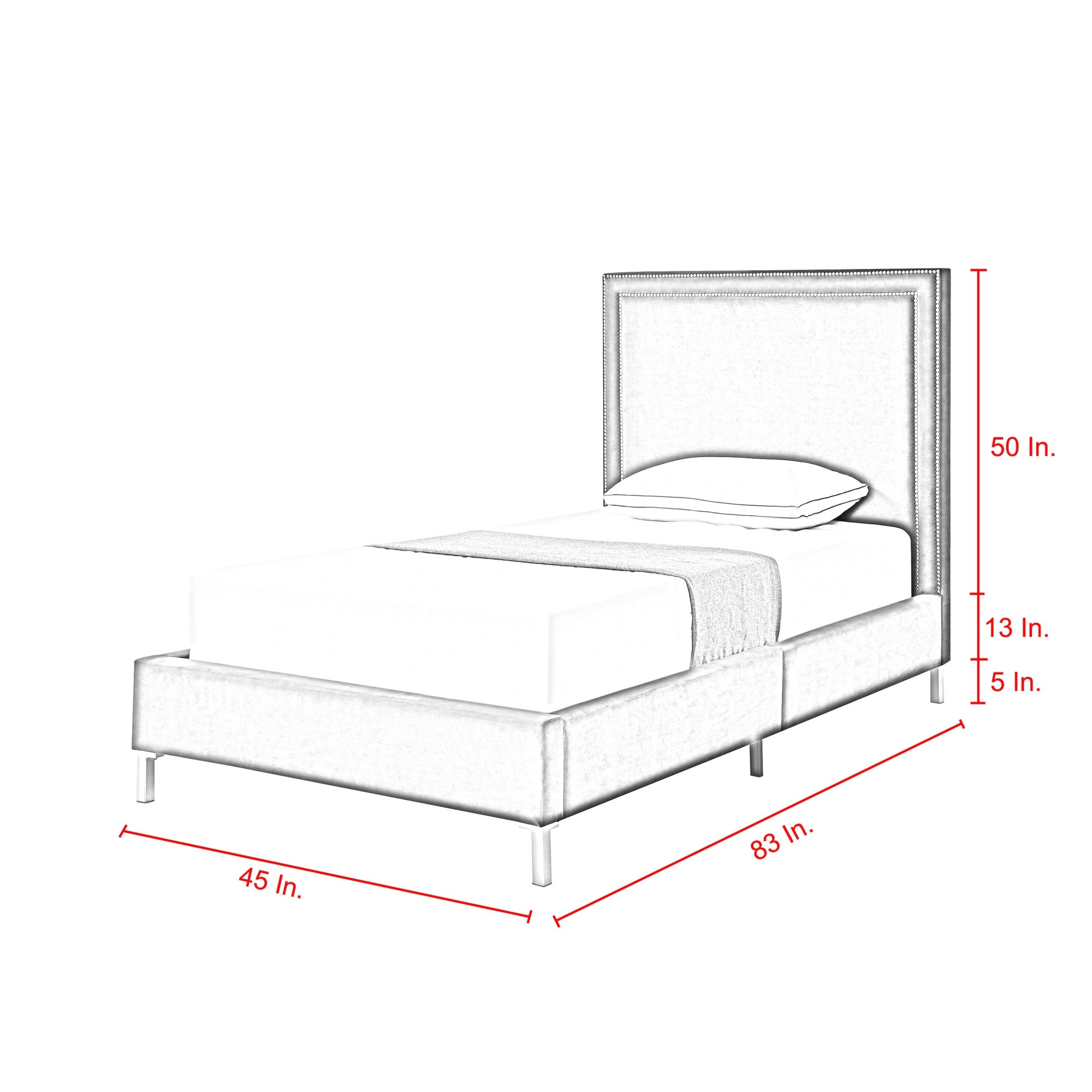 White Solid Wood Twin Upholstered Faux Leather Bed Frame with Nailhead Trim