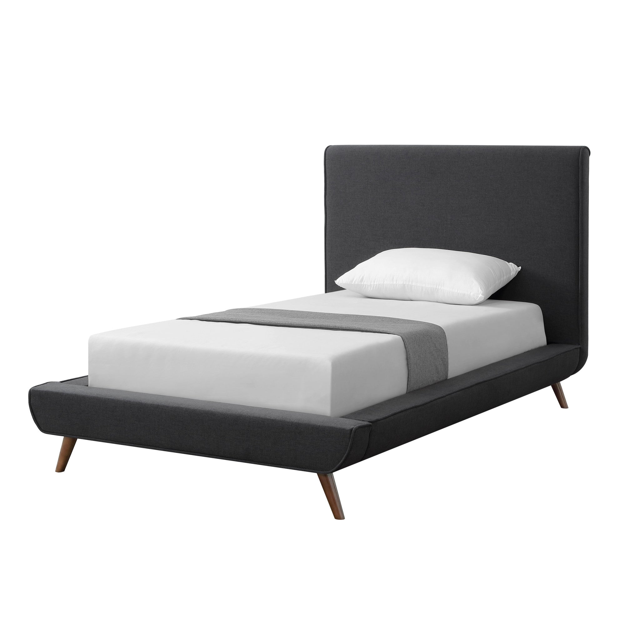 Charcoal Solid Wood Twin Upholstered Linen Bed