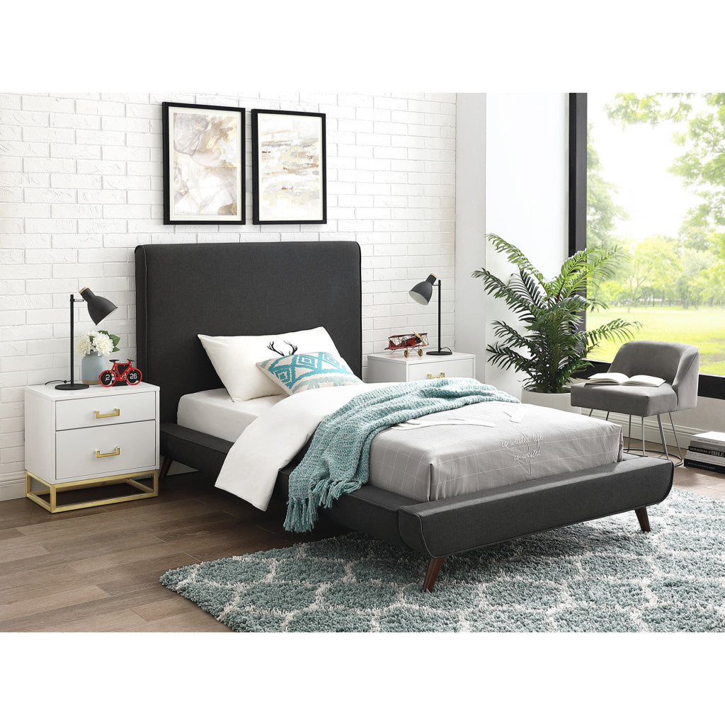 Charcoal Solid Wood Twin Upholstered Linen Bed